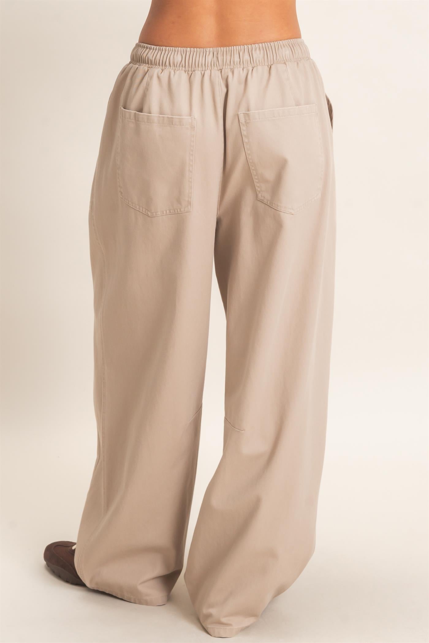 Wholesale Twill Elastic Waist Barrel Pants Pants DZ27A228 BEIGE DOUBLE ZERO