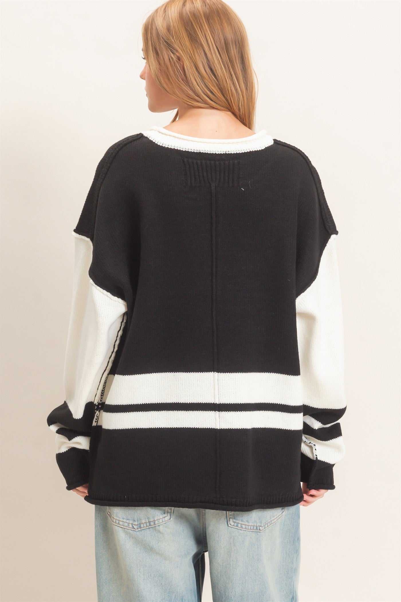 Wholesale Striped Crew Neck Sweater Sweaters HF26E793 BLACK HYFVE
