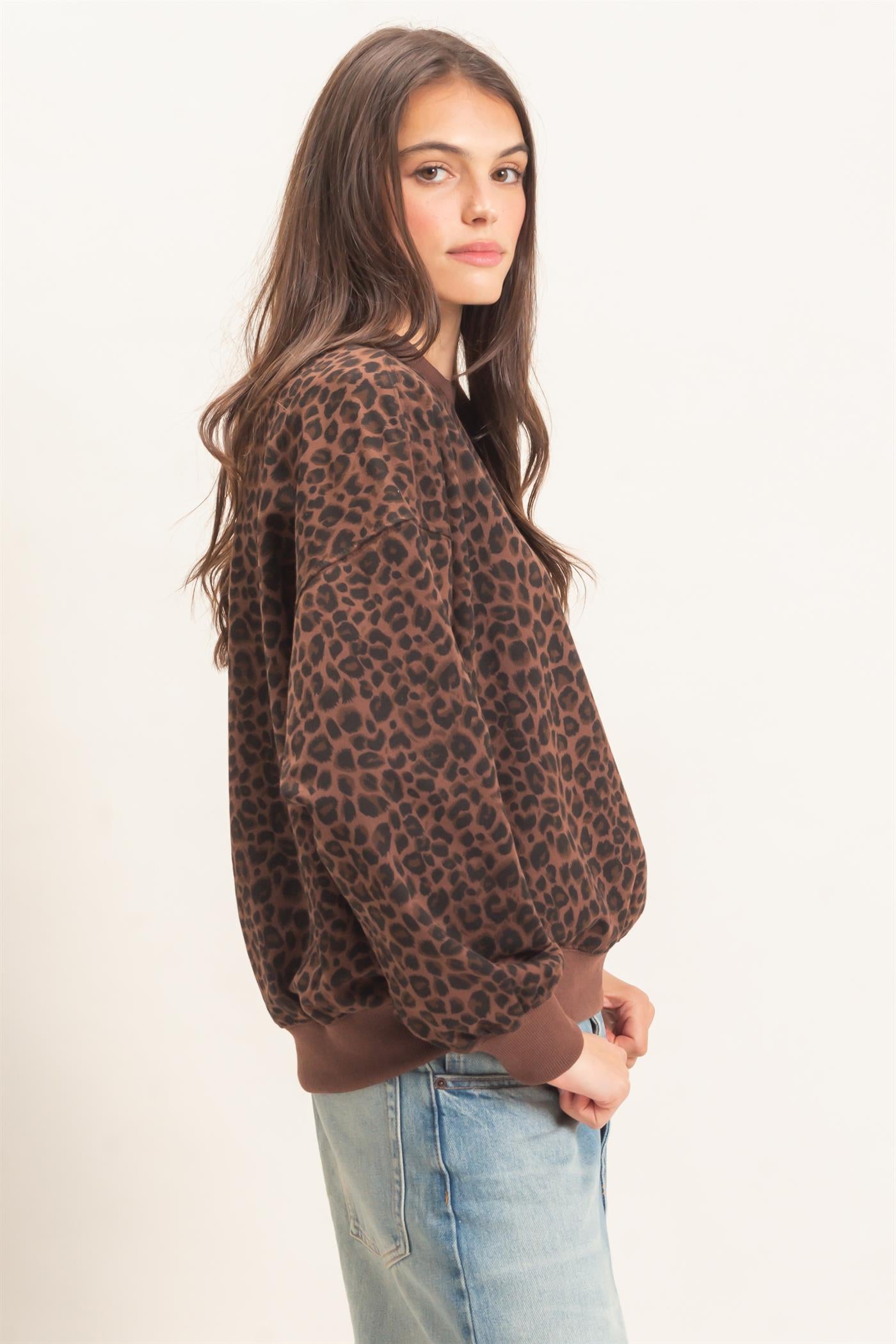 Wholesale Leopard Print Sweatshirt Sweatshirts HF27A426 BROWN HYFVE