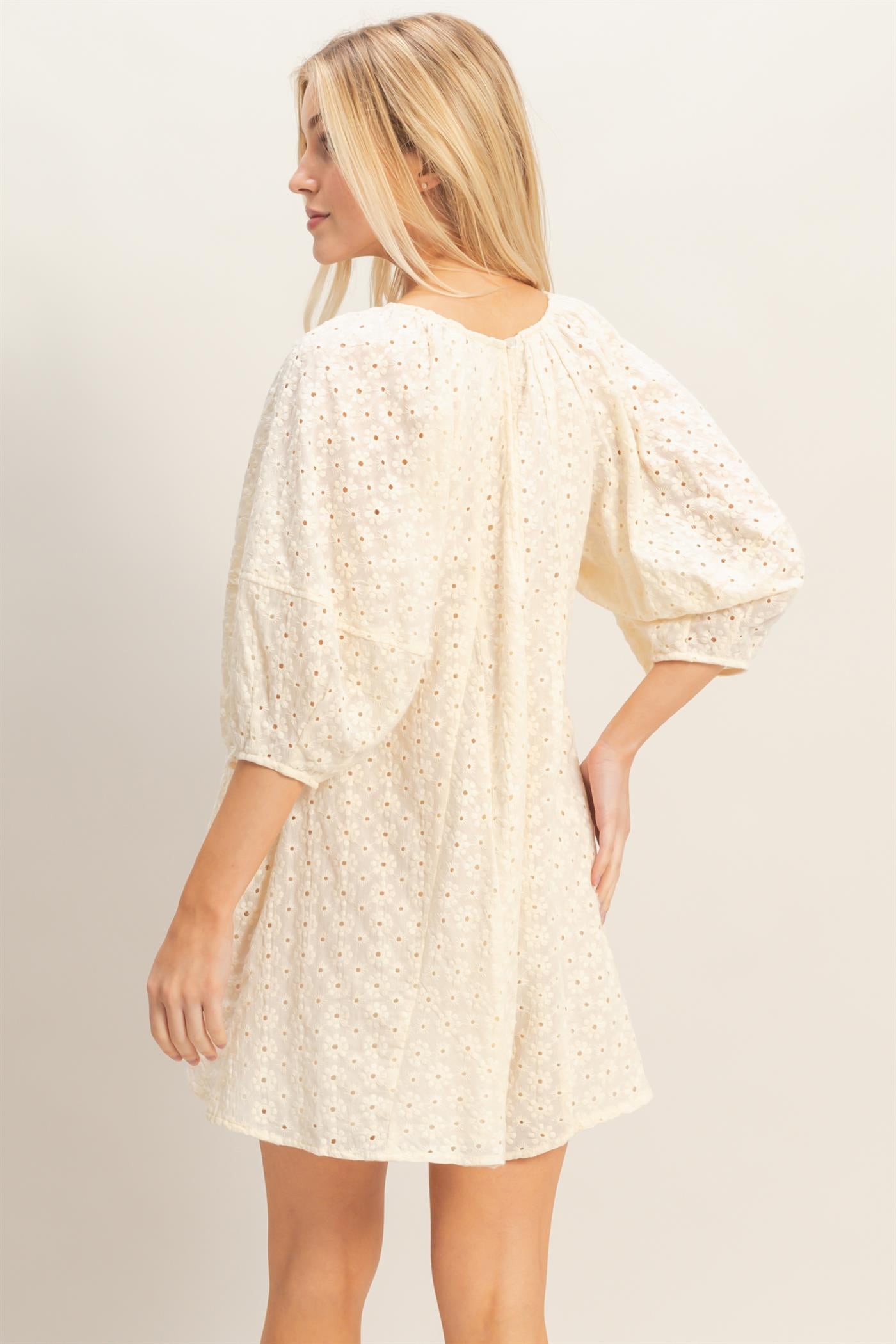 Wholesale Eyelet Babydoll Romper Clothing HF26A181 CREAM HYFVE