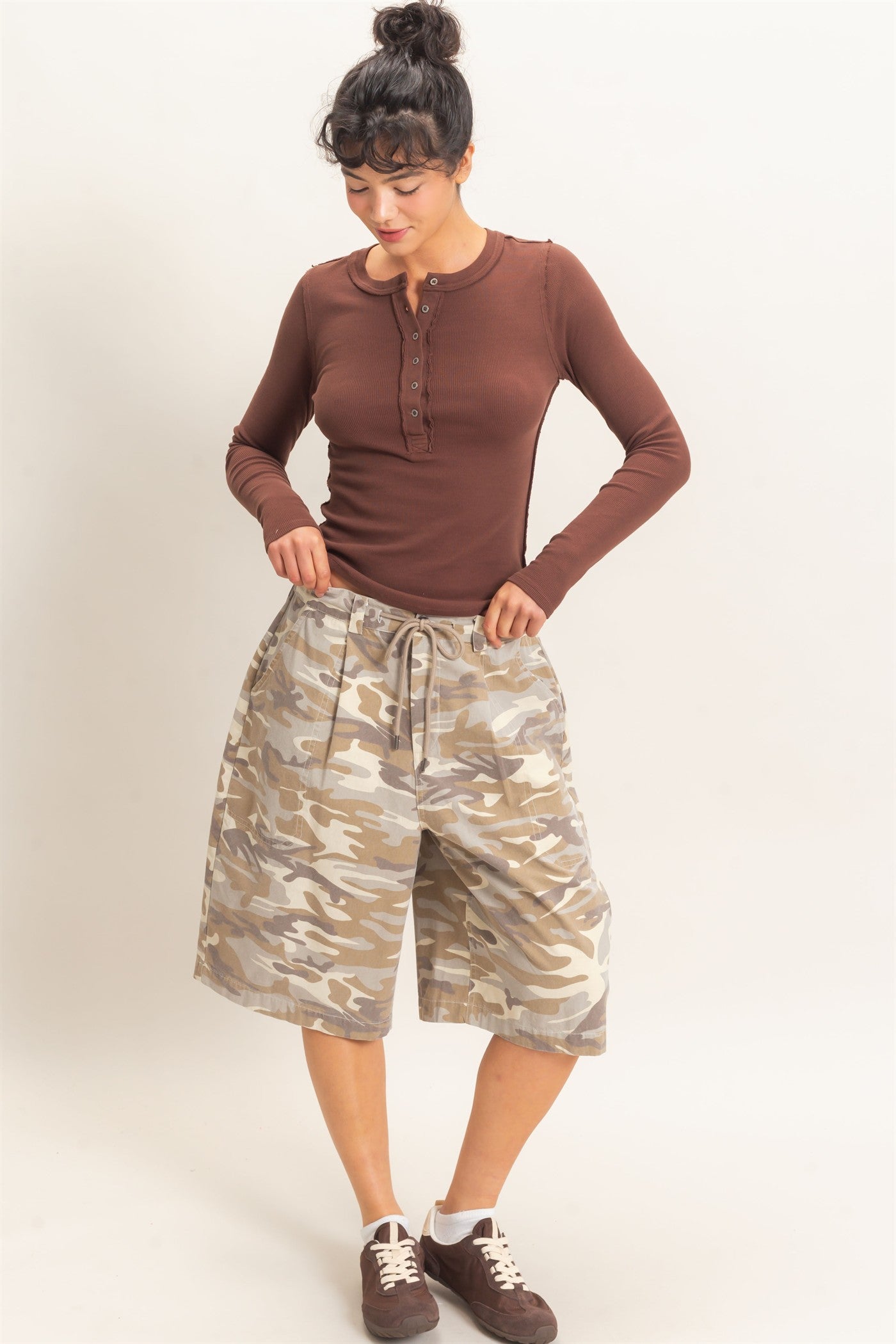 Wholesale Camouflage Print Drawstring Shorts Shorts DZ26E399 STONE DOUBLE ZERO
