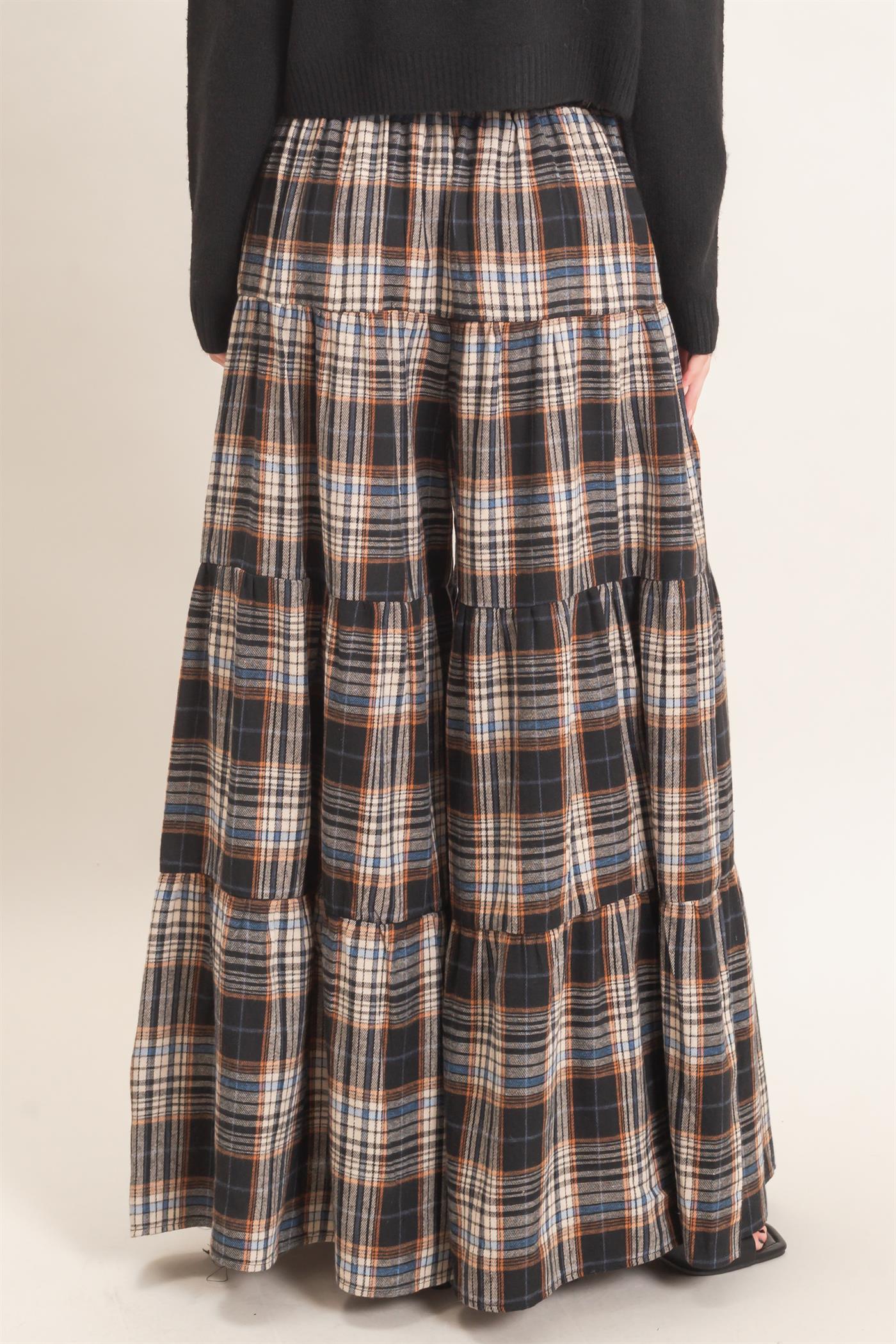 Wholesale Tiered Plaid Wide-Leg Pants Pants HF26E042 BLACK HYFVE