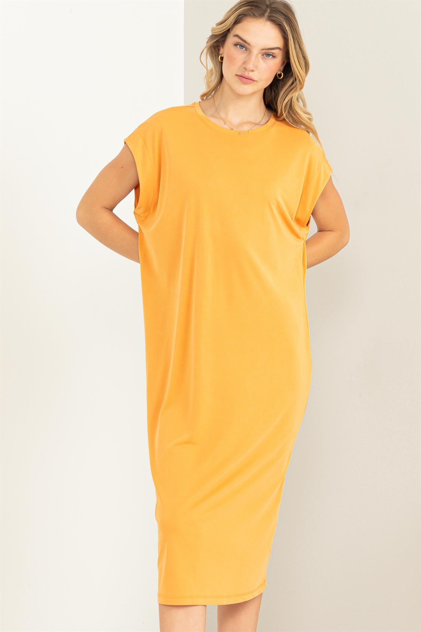 Wholesale Lazy Day Dolman Short Sleeves Midi Dress Dresses DZ23A795 CARAMEL DOUBLE ZERO