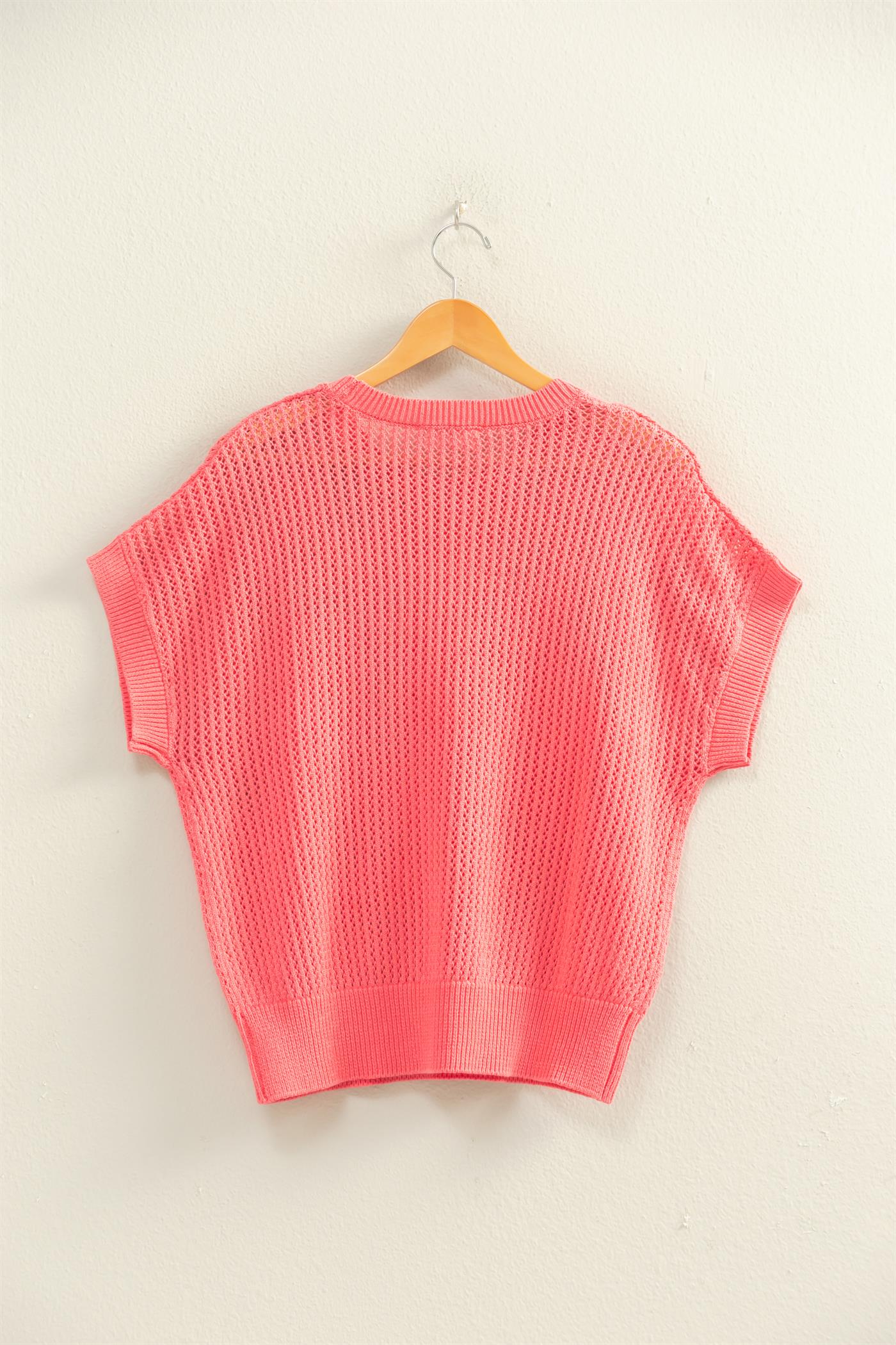 Wholesale Open-Knit Dolman Sleeve Top Clothing Tops DZ26A334 TAFFY PINK DOUBLE ZERO