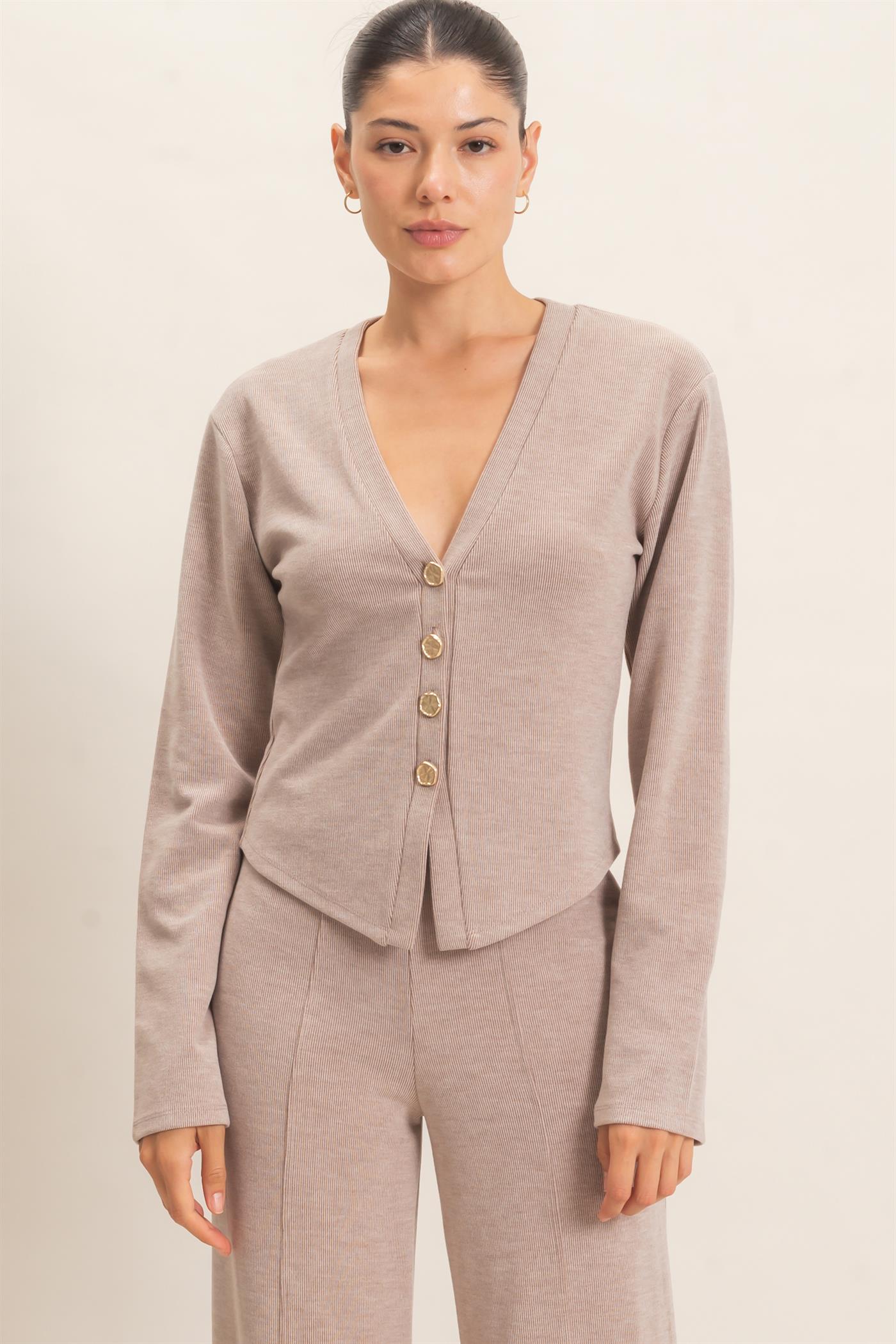 Wholesale V-Neck Buttoned Cardigan Cardigans HF26E540 BEIGE HYFVE