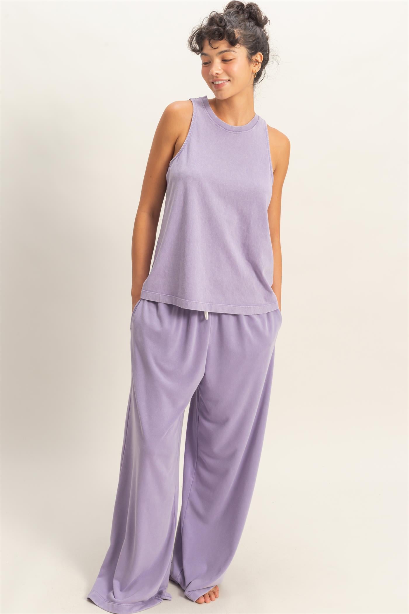 Wholesale Mineral Washed Sleeveless Top Clothing Tops DZ26A739 DUSTY PURPLE DOUBLE ZERO