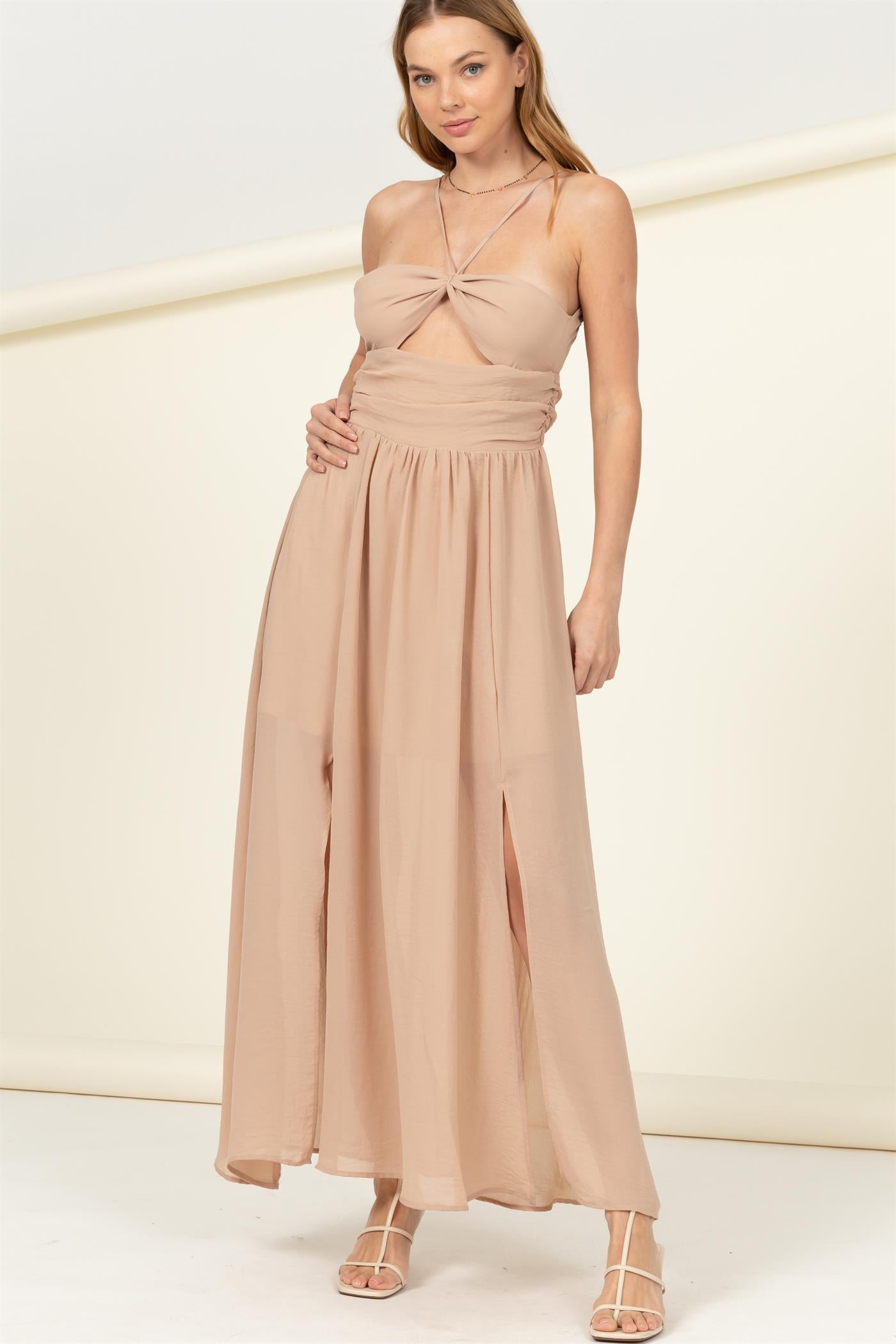 Wholesale Light Up The Night Cutout Maxi Dress Dresses HF22E539 TAUPE HYFVE
