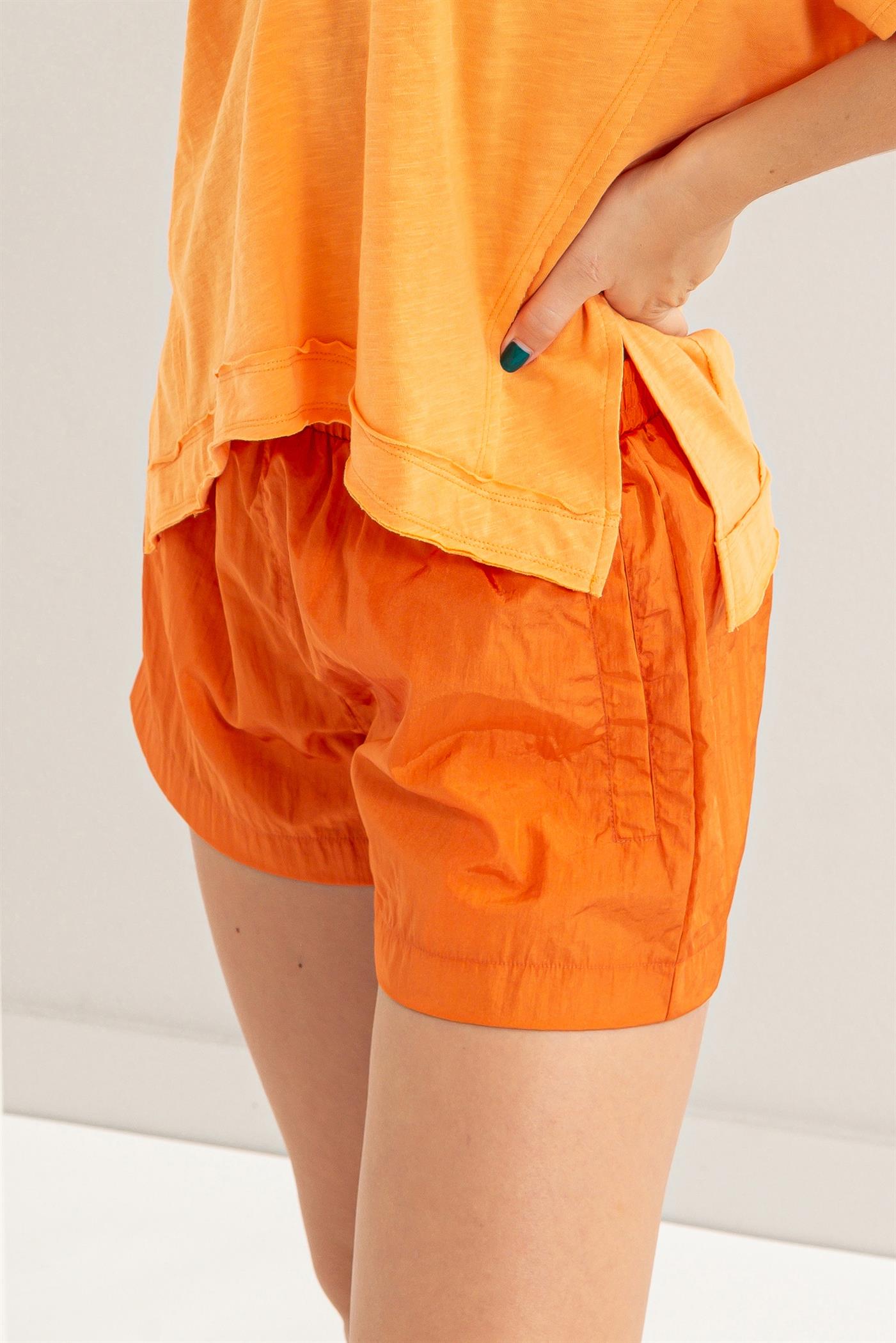 Wholesale Mid Waist Nylon Shorts Shorts DZ24C815 BURNT ORANGE DOUBLE ZERO