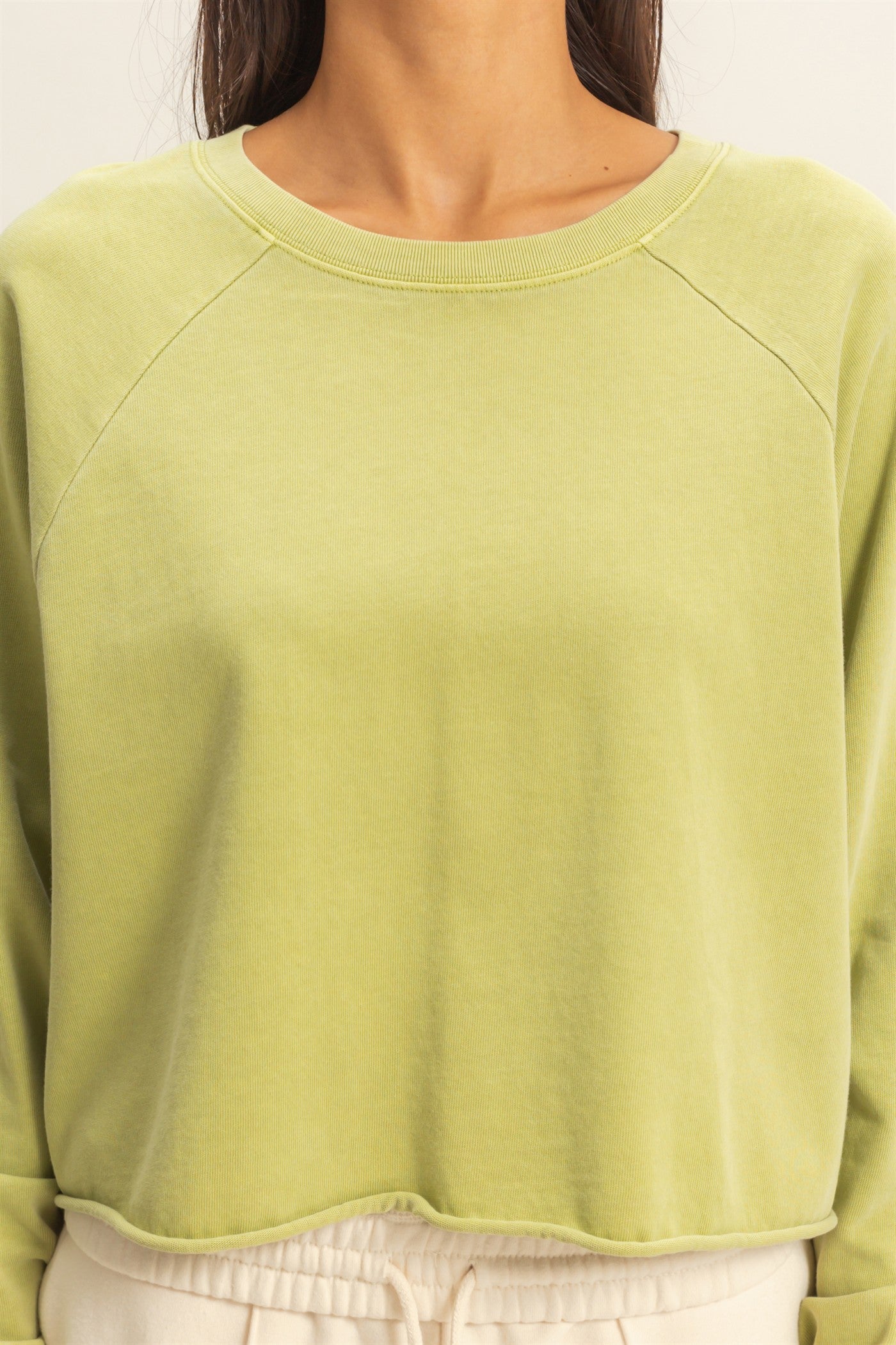 Wholesale Raglan Long Sleeve Top Clothing Tops DZ23G286 PALE OLIVE DOUBLE ZERO