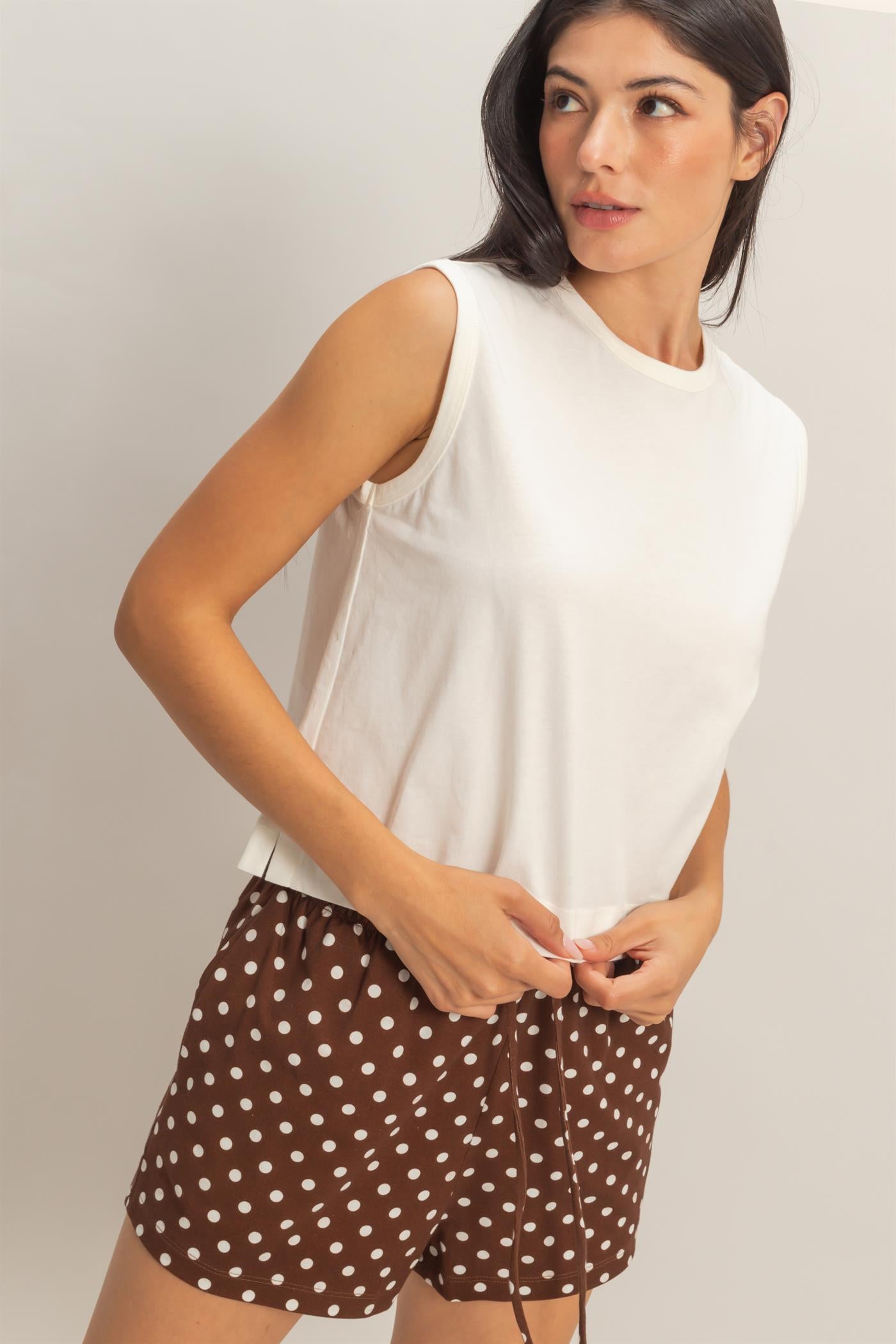 Wholesale Sleeveless Crew Neck Top With Back Pleats Clothing Tops DZ26A999 OFF WHITE DOUBLE ZERO