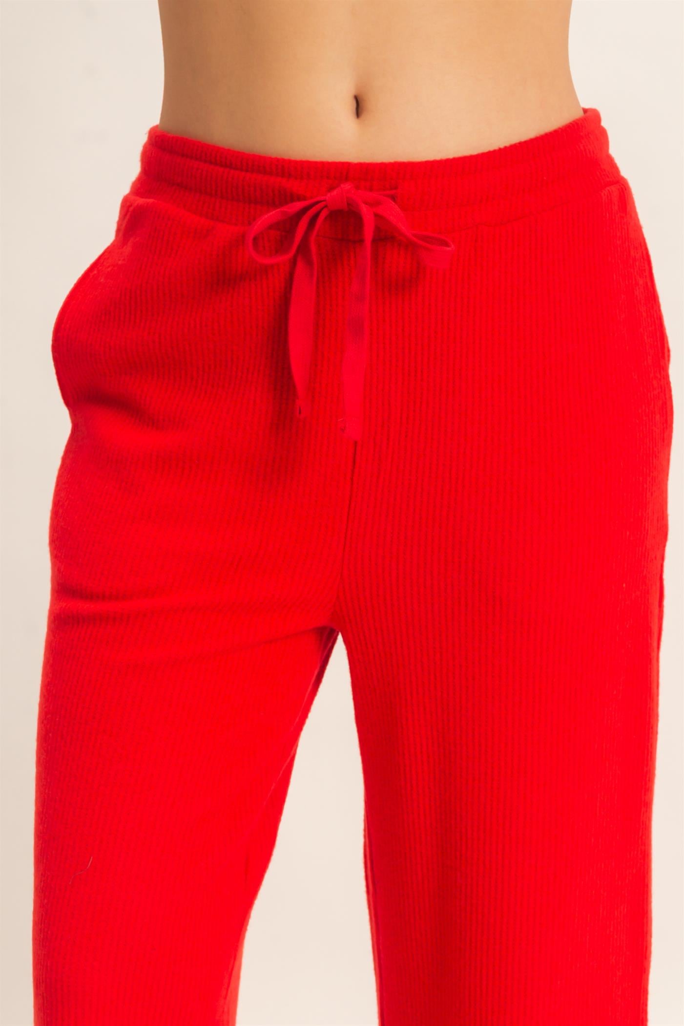 Wholesale Brushed Waffle Drawstring Pants Pants DZ26F313 RED DOUBLE ZERO