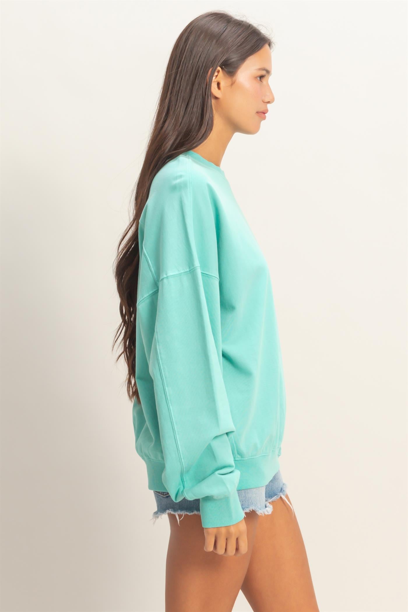 Wholesale Ribbed Crew Neck Sweatshirt Sweatshirts DZ26A265 TURQUOISE DOUBLE ZERO