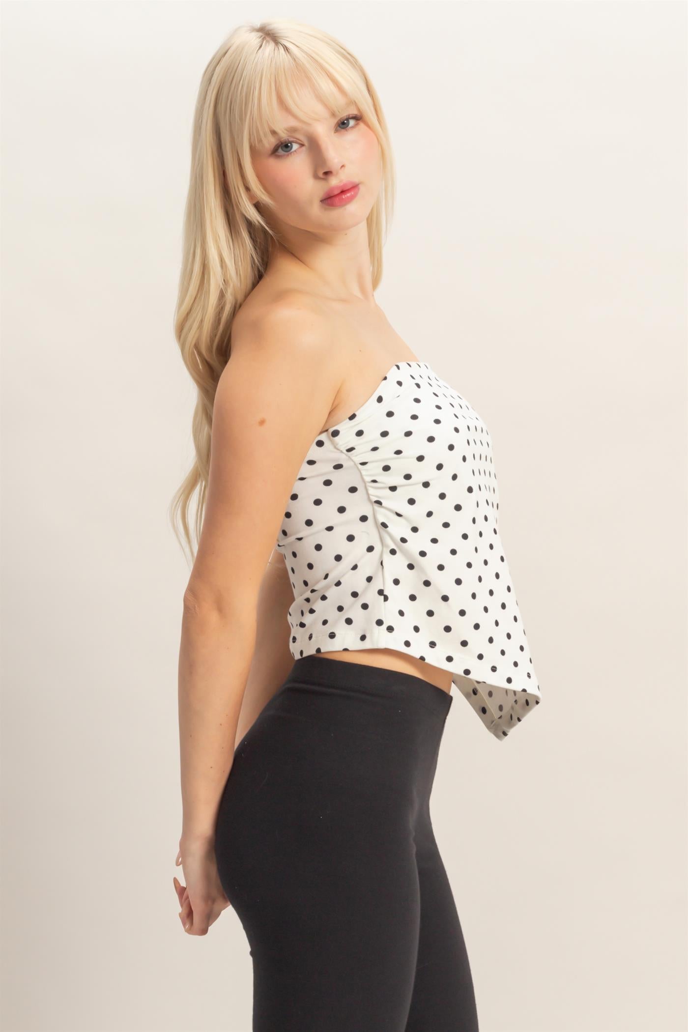 Wholesale Polka Dot Triangle Tube Top Clothing Tops DZ26C347 WHITE DOUBLE ZERO