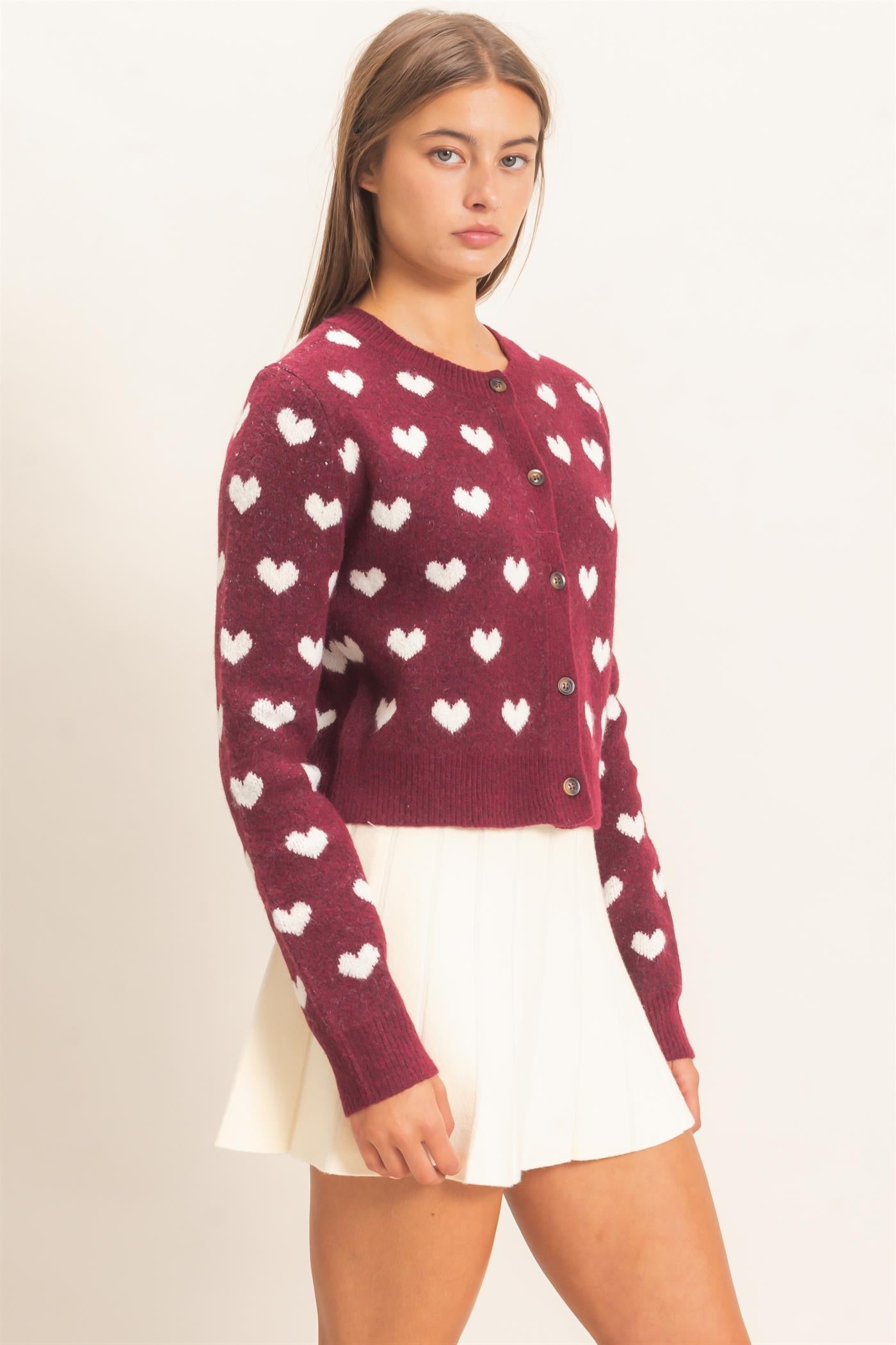 Wholesale Heart Pattern Cardigan Cardigans DZ26E320 DARK CHERRY DOUBLE ZERO