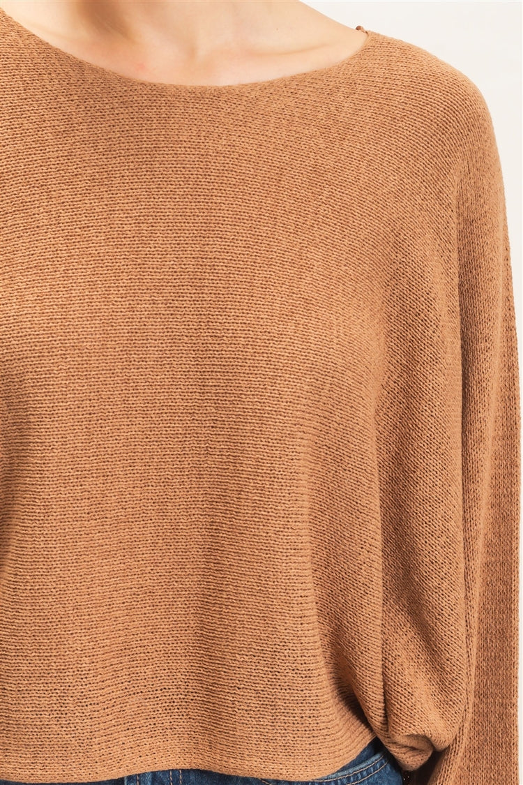 Wholesale Loose Knit Boat Neck Sweater Sweaters HF26E896 TAUPE HYFVE