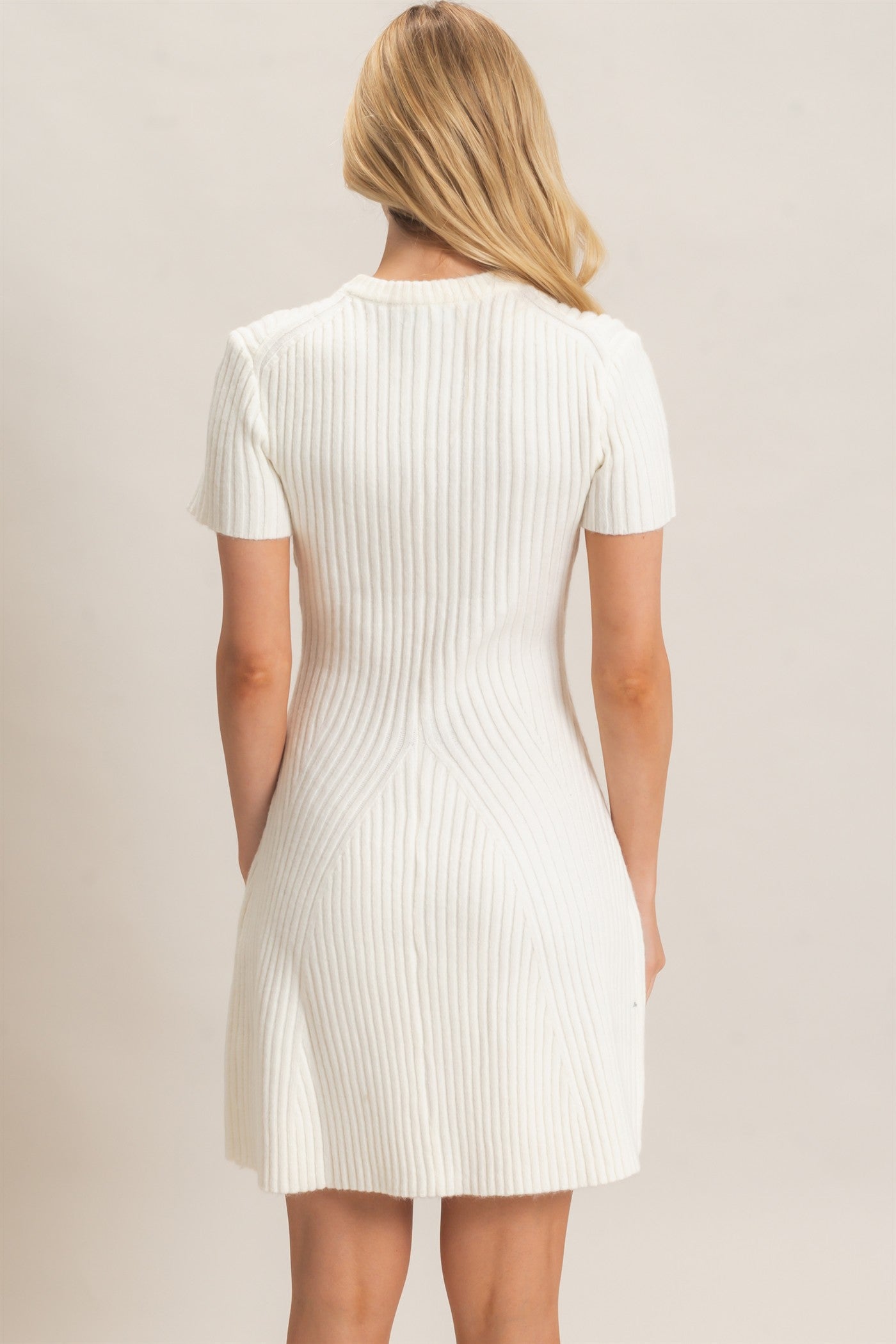 Wholesale Ribbed Crew Neck Dress Dresses HF26C989 CREAM HYFVE