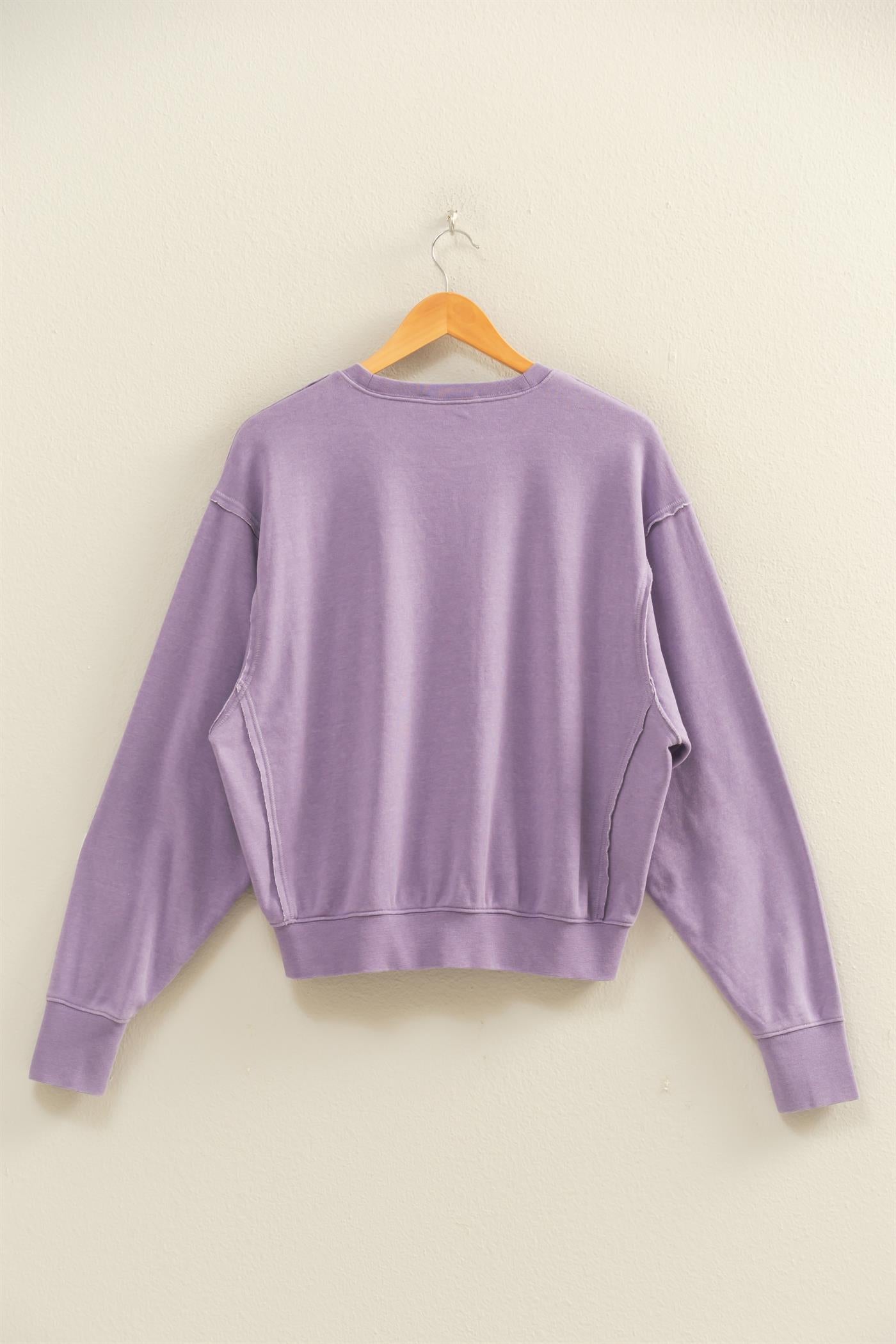 Wholesale Raw Edge Detail Burnout Sweatshirt Sweatshirts DZ26A048 DUSTY PURPLE DOUBLE ZERO