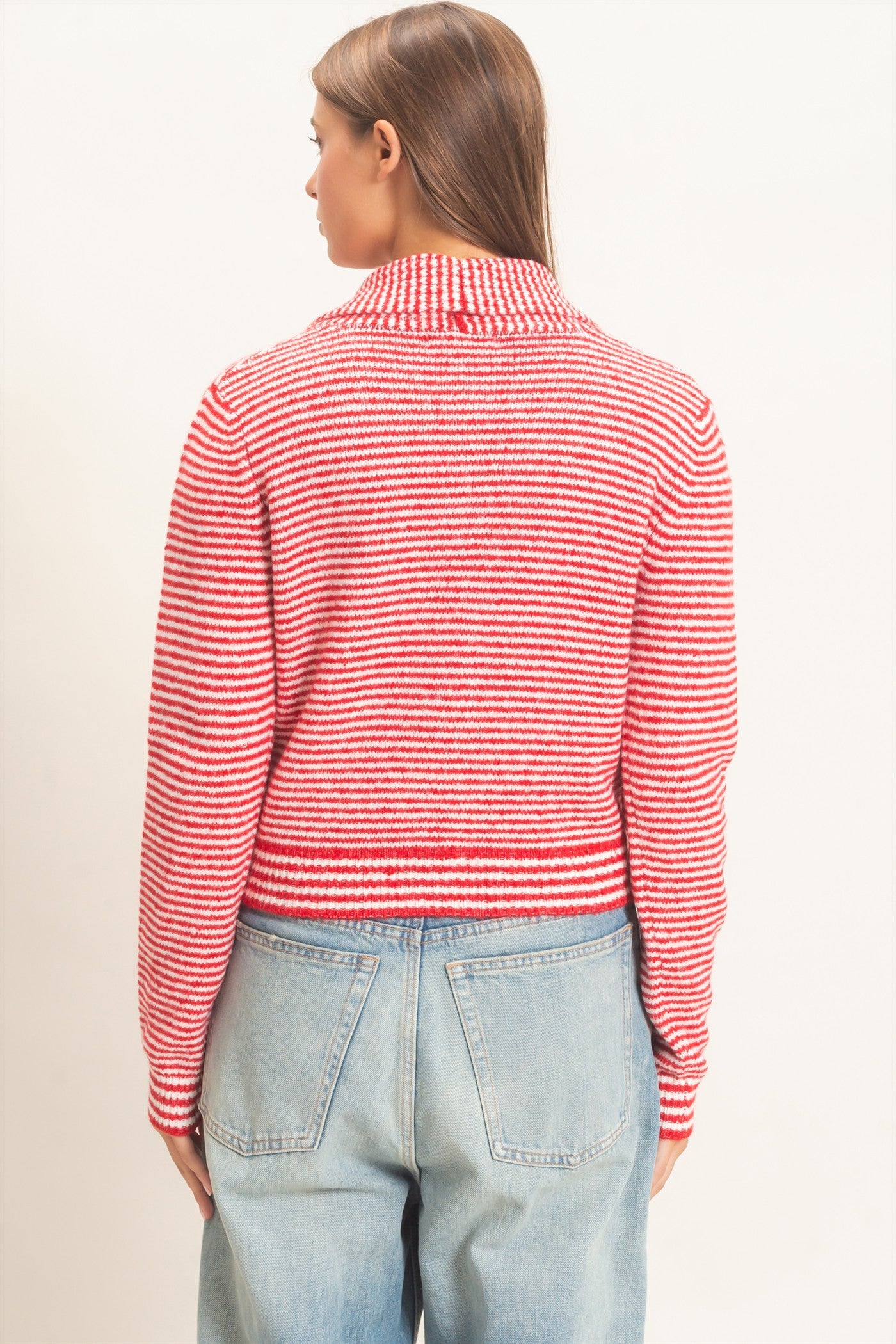 Wholesale Striped Cardigan With Scarf Cardigans DZ26E930 RED DOUBLE ZERO