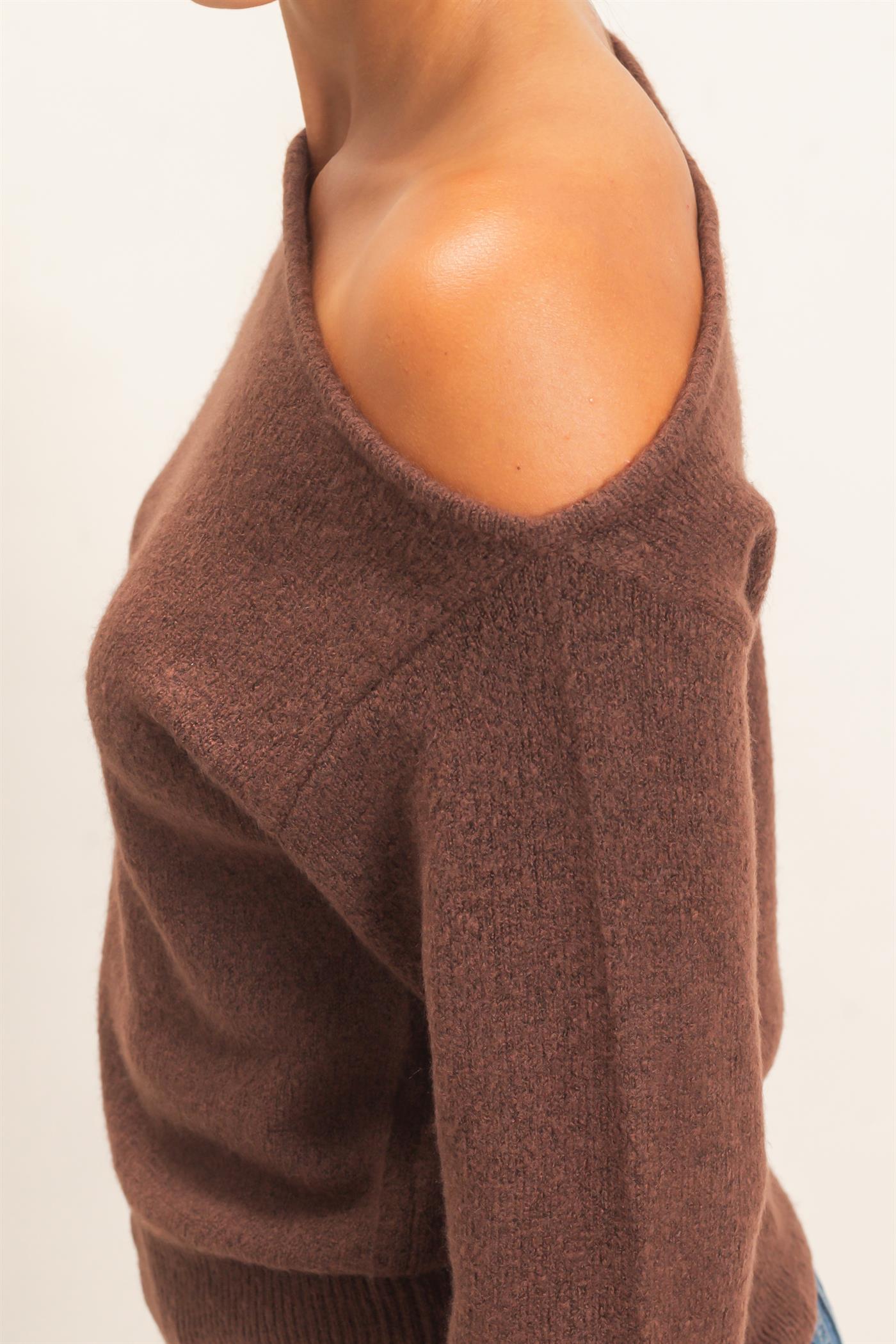 Wholesale Off The Shoulder Sweater Top Sweaters DZ26F290 DARK BROWN DOUBLE ZERO