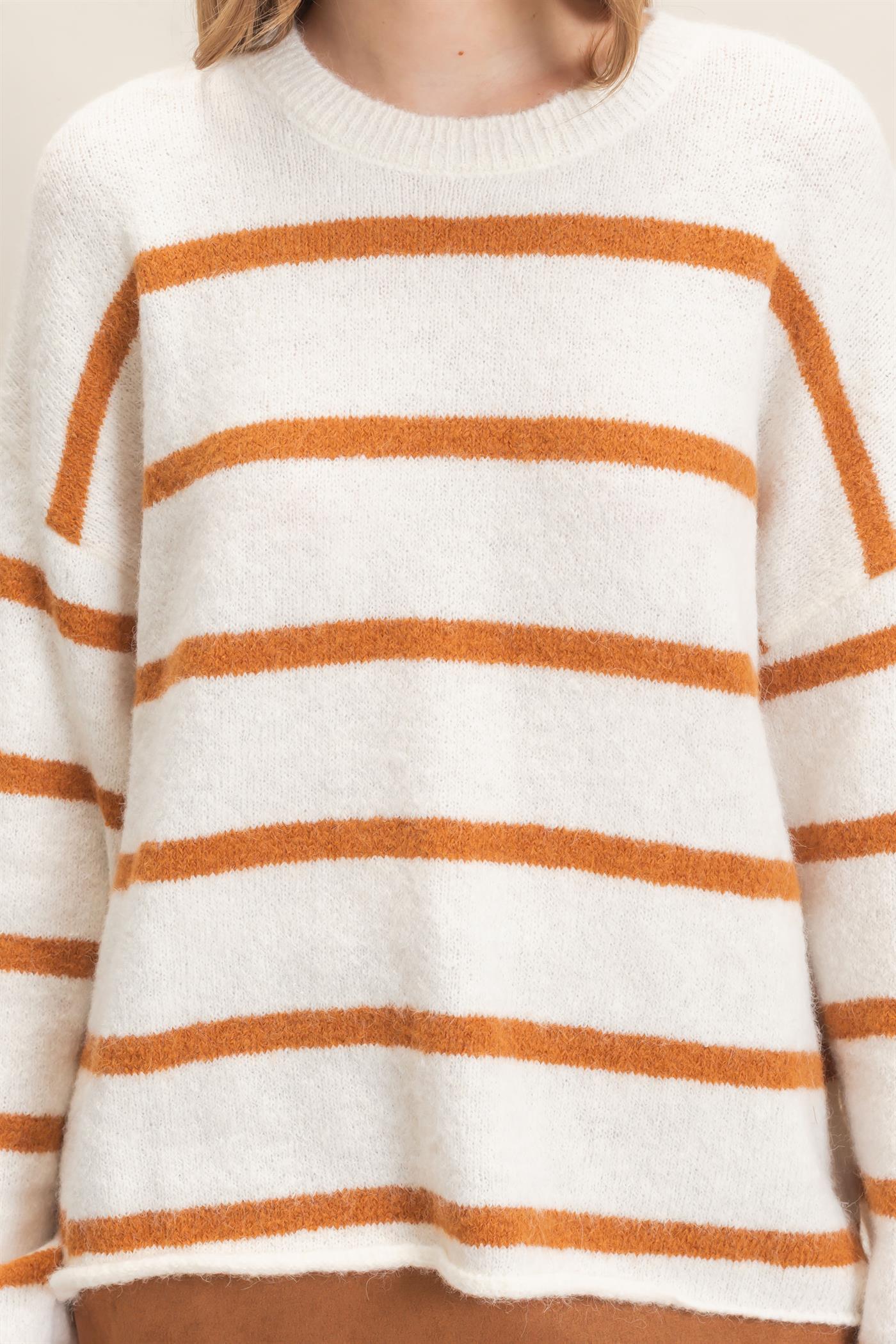 Wholesale Striped Crew Neck Sweater Sweaters HF26E894 CAMEL HYFVE