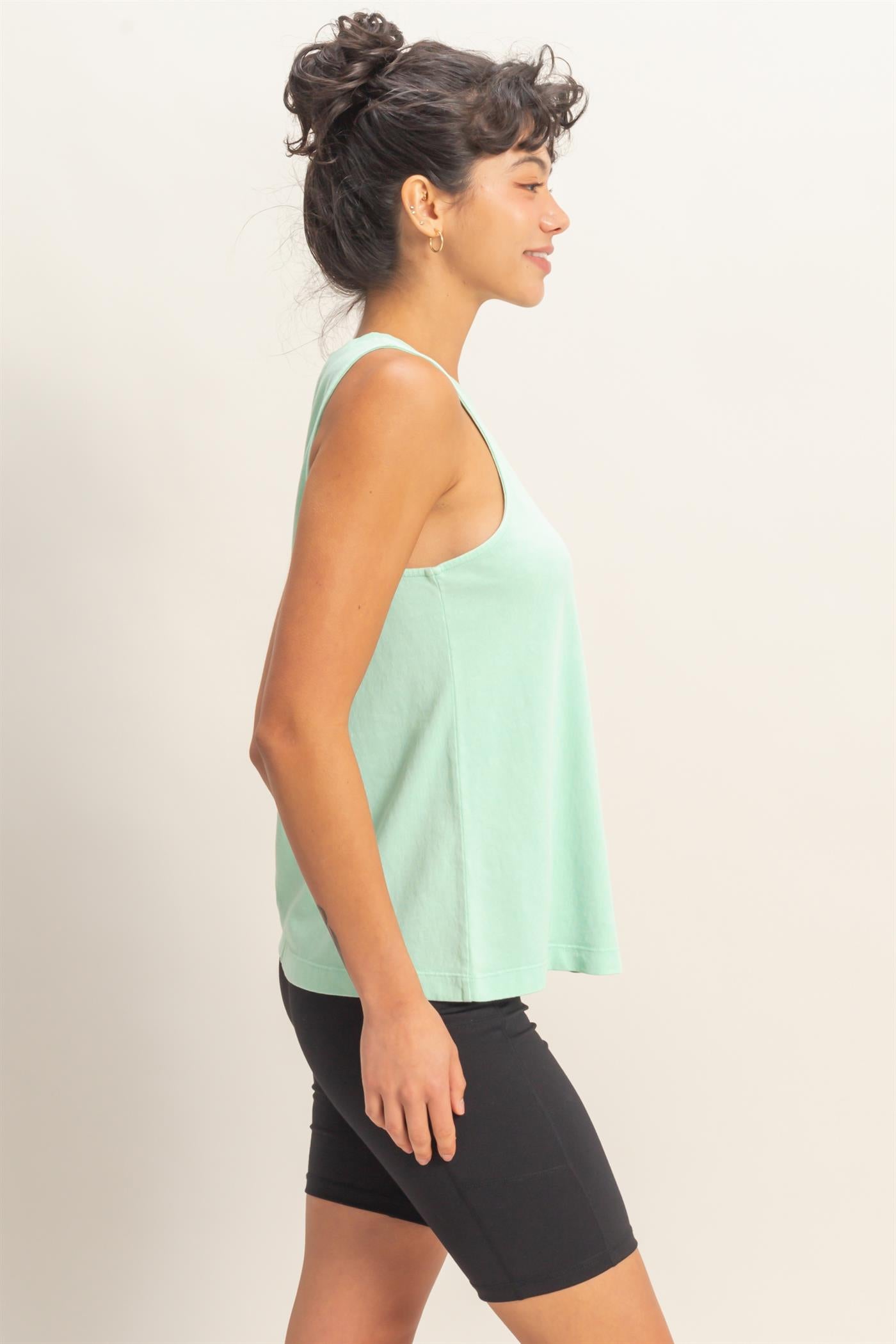 Wholesale Mineral Washed Sleeveless Top Clothing Tops DZ26A739 MINT DOUBLE ZERO