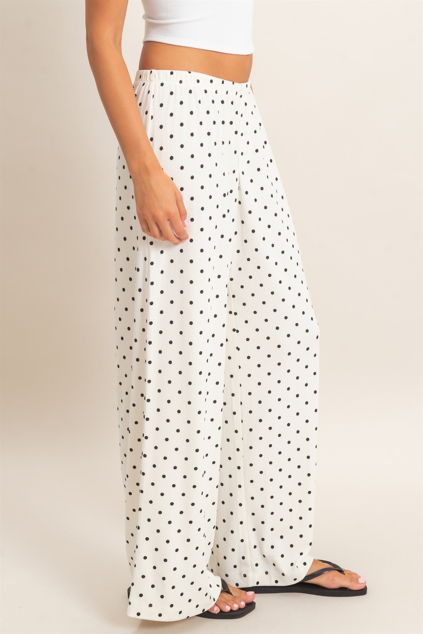 Wholesale Polka Dot Wide Leg Pants Pants DZ27A168 CREAM DOUBLE ZERO