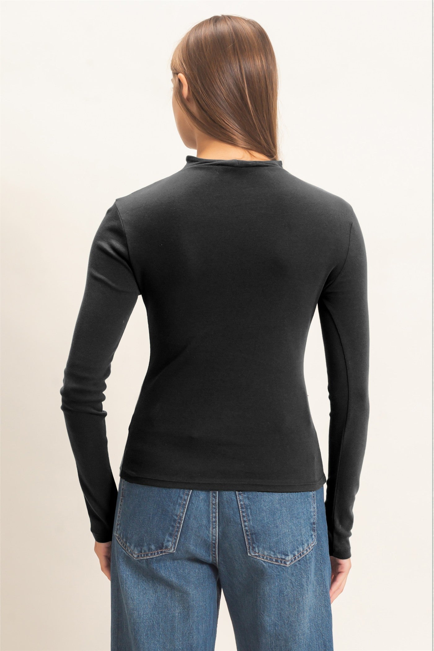 Wholesale Mock Neck Long Sleeve Top Clothing Tops DZ26F281 BLACK DOUBLE ZERO