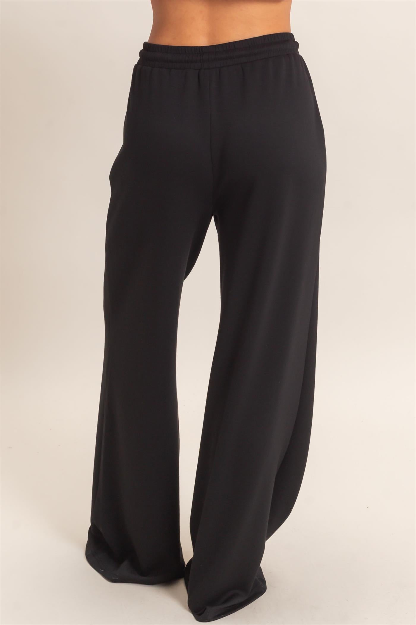 Wholesale Drawstring Waist Pintuck Wide Leg Pants Pants DZ26E384 BLACK HYFVE