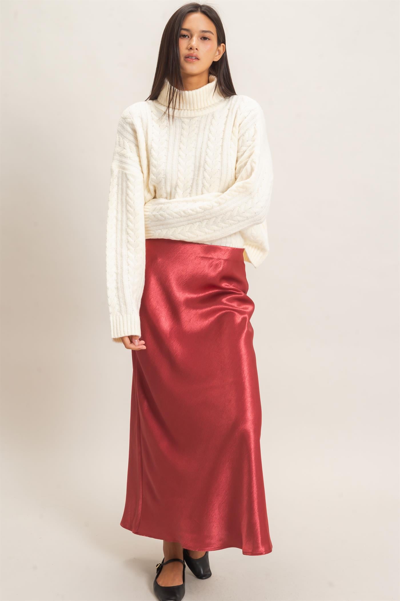 Wholesale Satin Midi Skirt Skirts DZ26C962 DARK RED DOUBLE ZERO
