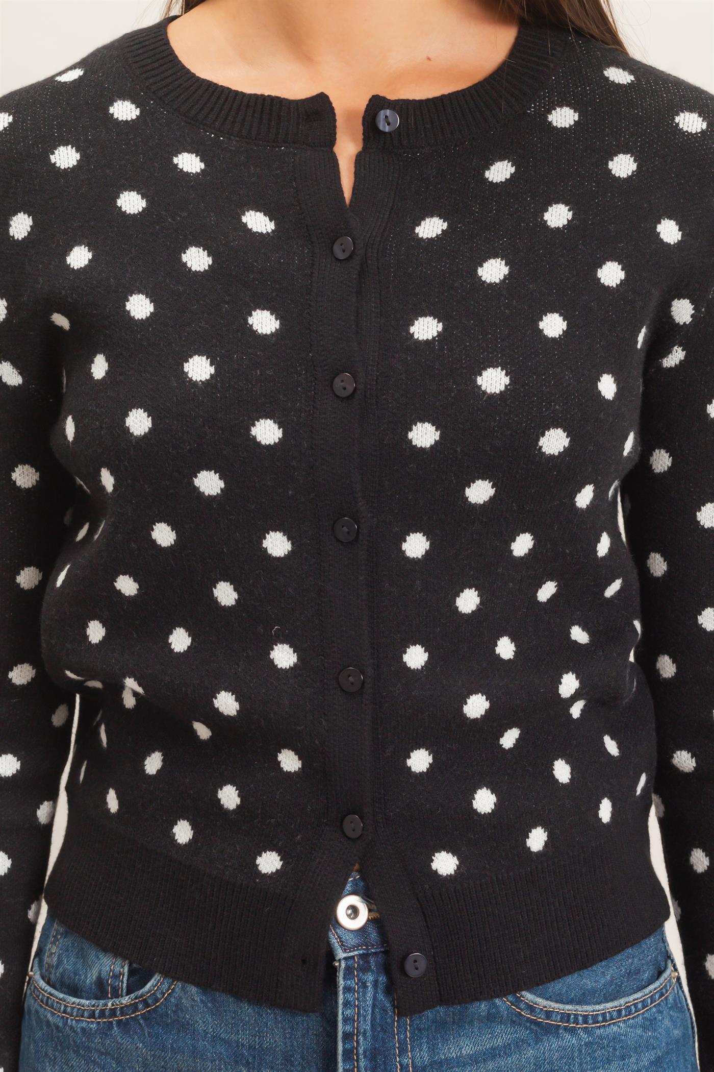 Wholesale Polka Dot Cardigan Sweaters DZ26E453 BLACK DOUBLE ZERO