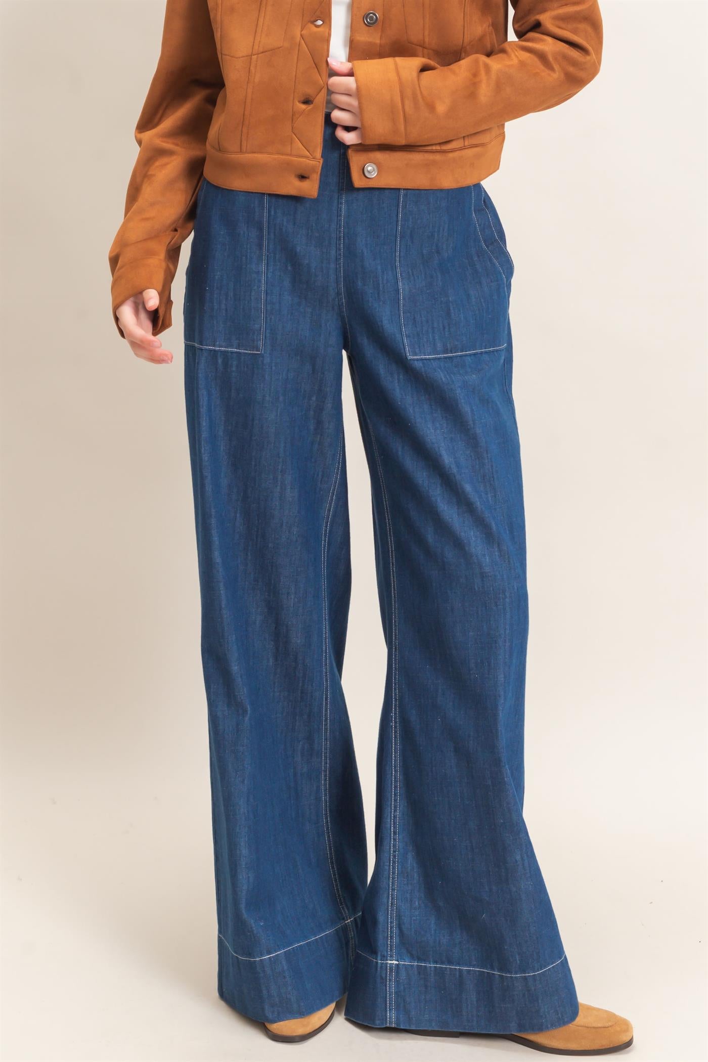 Wholesale Wide-Leg Denim Pants Pants HF26C877 DARK BLUE HYFVE