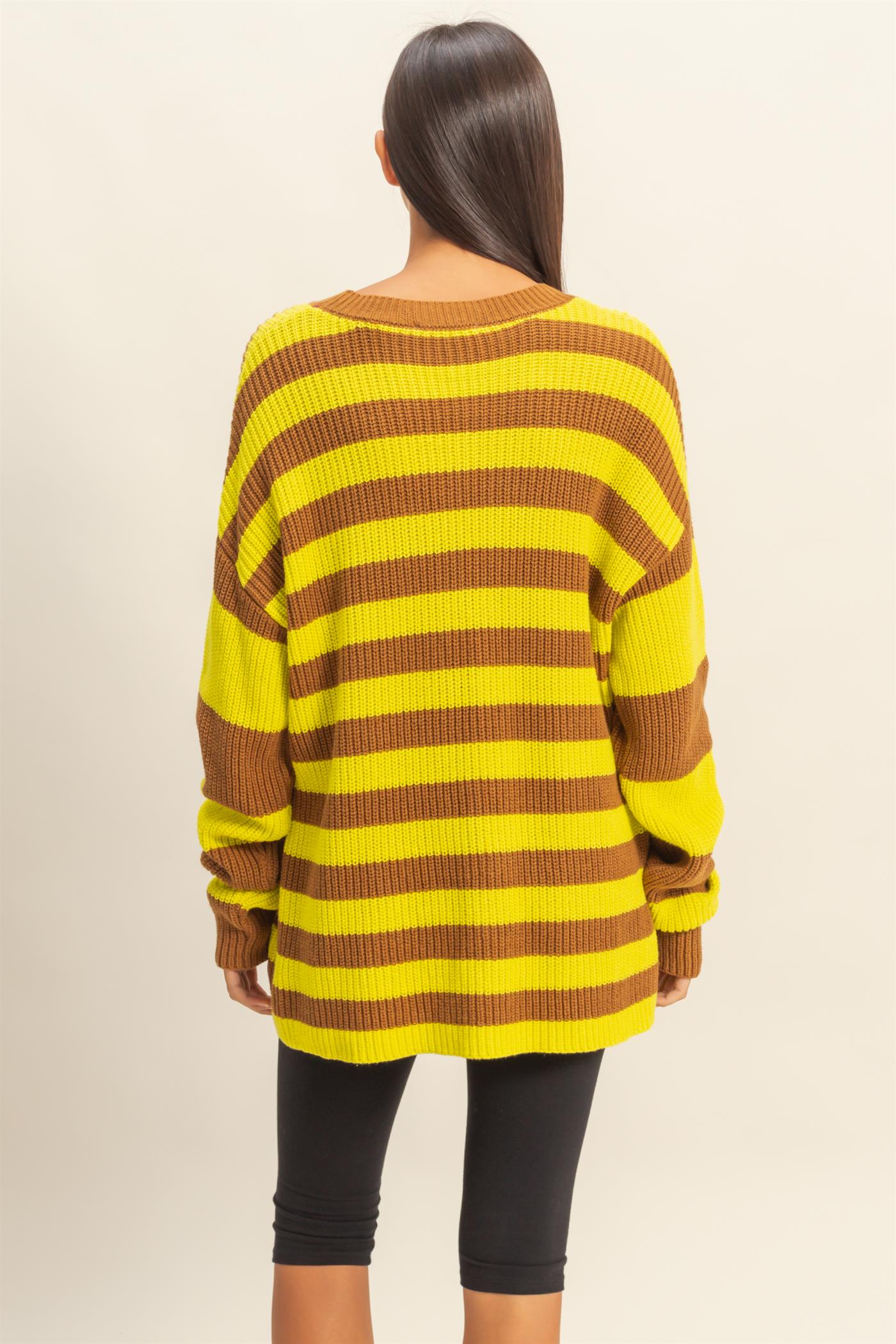 Wholesale Striped Long Sleeve Sweater Clothing Tops DZ23F071 BROWN/YELLOW DOUBLE ZERO
