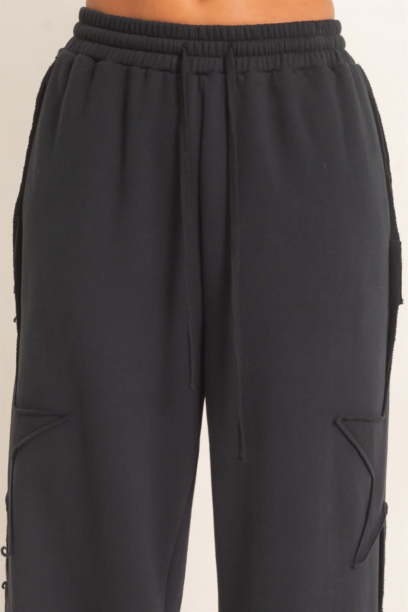 Wholesale French Terry Star Patch Sweatpants Pants DZ27A197 BLACK DOUBLE ZERO