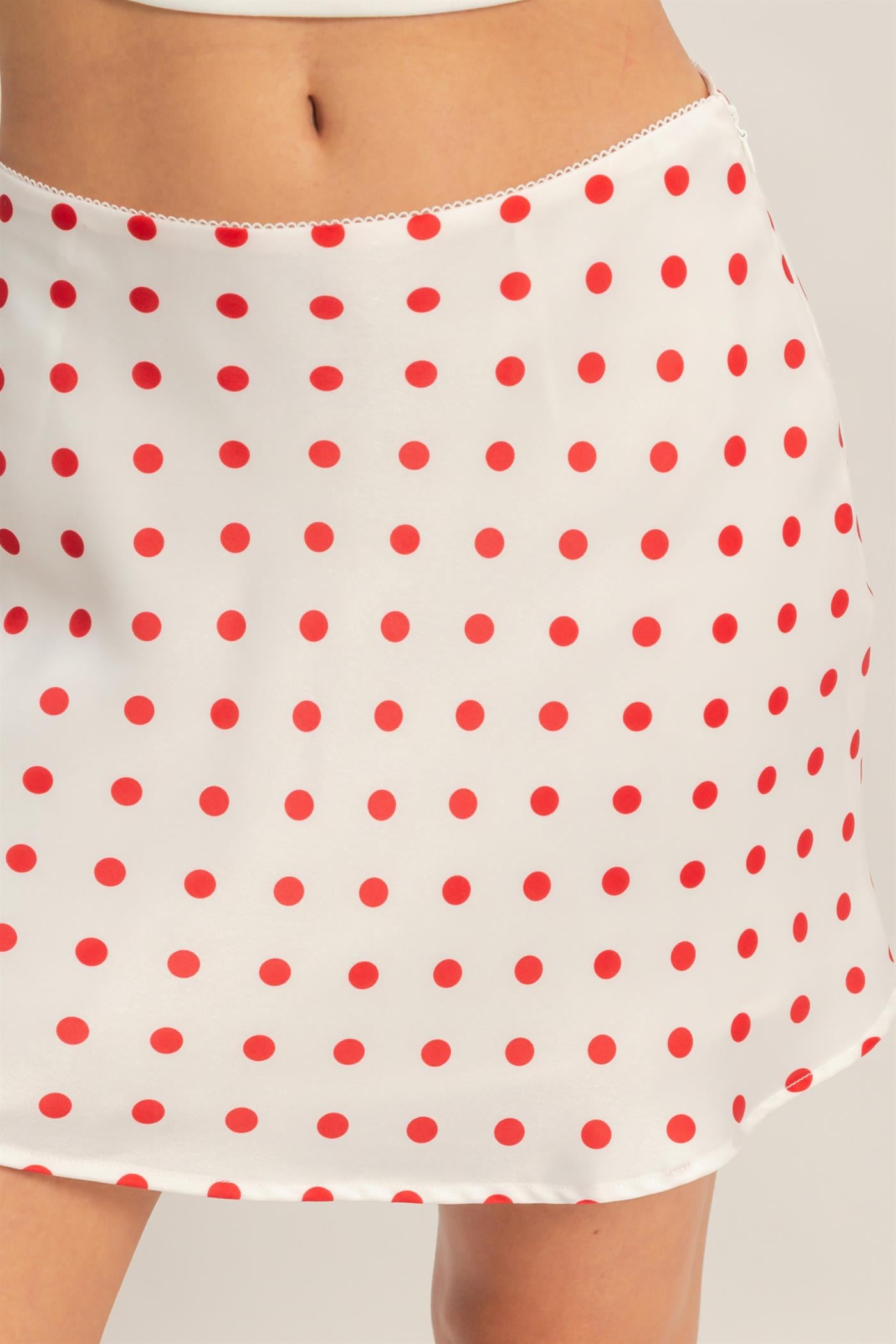 Wholesale Satin Polka Dot Mini Skirt Skirts DZ26C207 RED DOUBLE ZERO