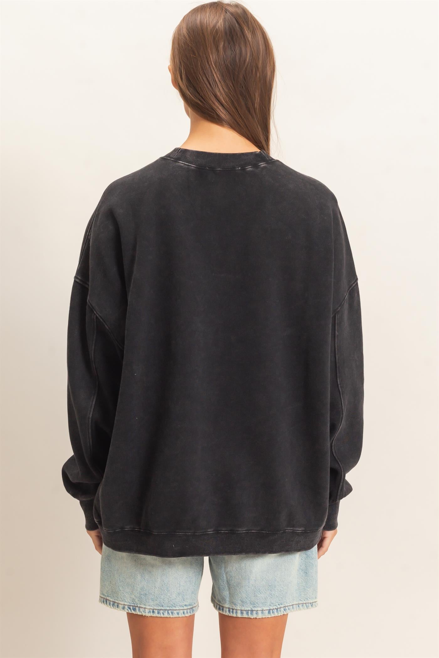 Wholesale Acid Wash Crew Neck Long Sleeve Sweatshirt Sweatshirts DZ26E268 BLACK DOUBLE ZERO