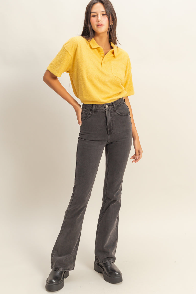 Wholesale High-Waisted Flared Jeans Pants DZ23A834 CHARCOAL DOUBLE ZERO