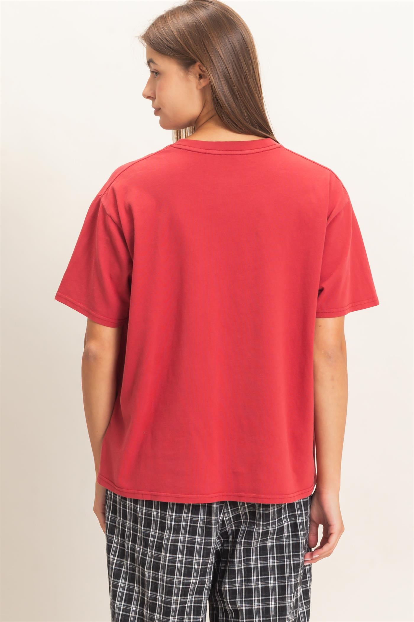 Wholesale Crew Neck Pigment Dye T-Shirt Clothing Tops DZ26E448 DARK RED DOUBLE ZERO