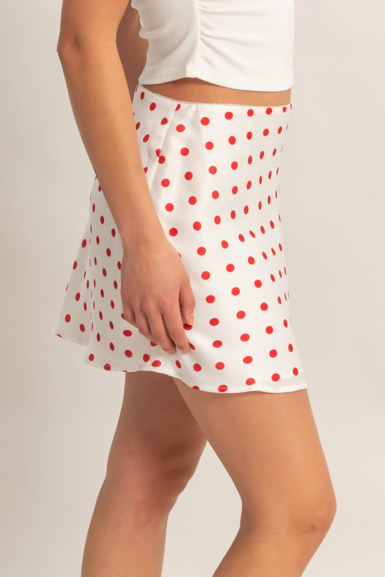 Wholesale Satin Polka Dot Mini Skirt Skirts DZ26C207 RED DOUBLE ZERO