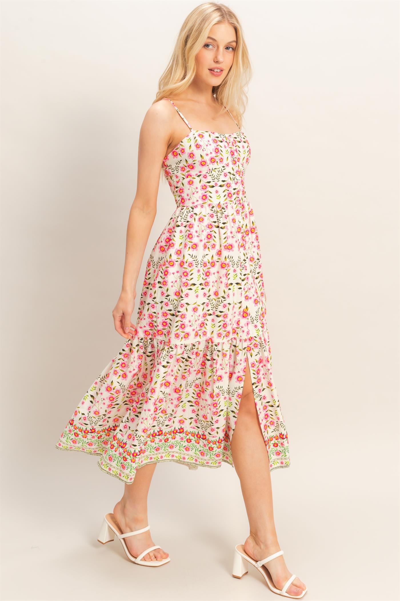 Wholesale Floral Print Spaghetti Strap Dress Dresses HF26C548 PINK HYFVE