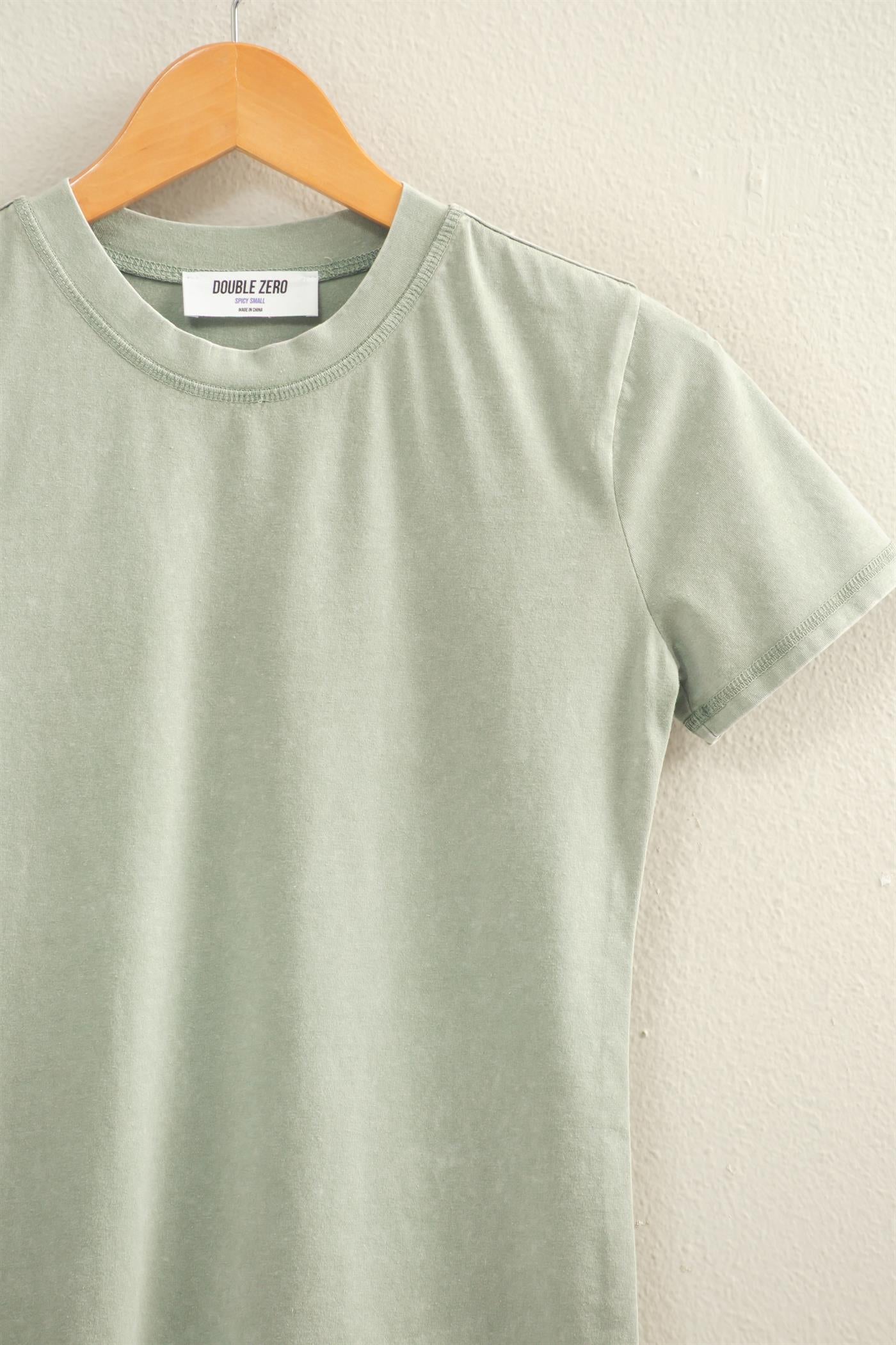 Wholesale Mineral Washed Short Sleeve Crew Neck Top T-Shirts DZ26A743 SAGE GREEN DOUBLE ZERO