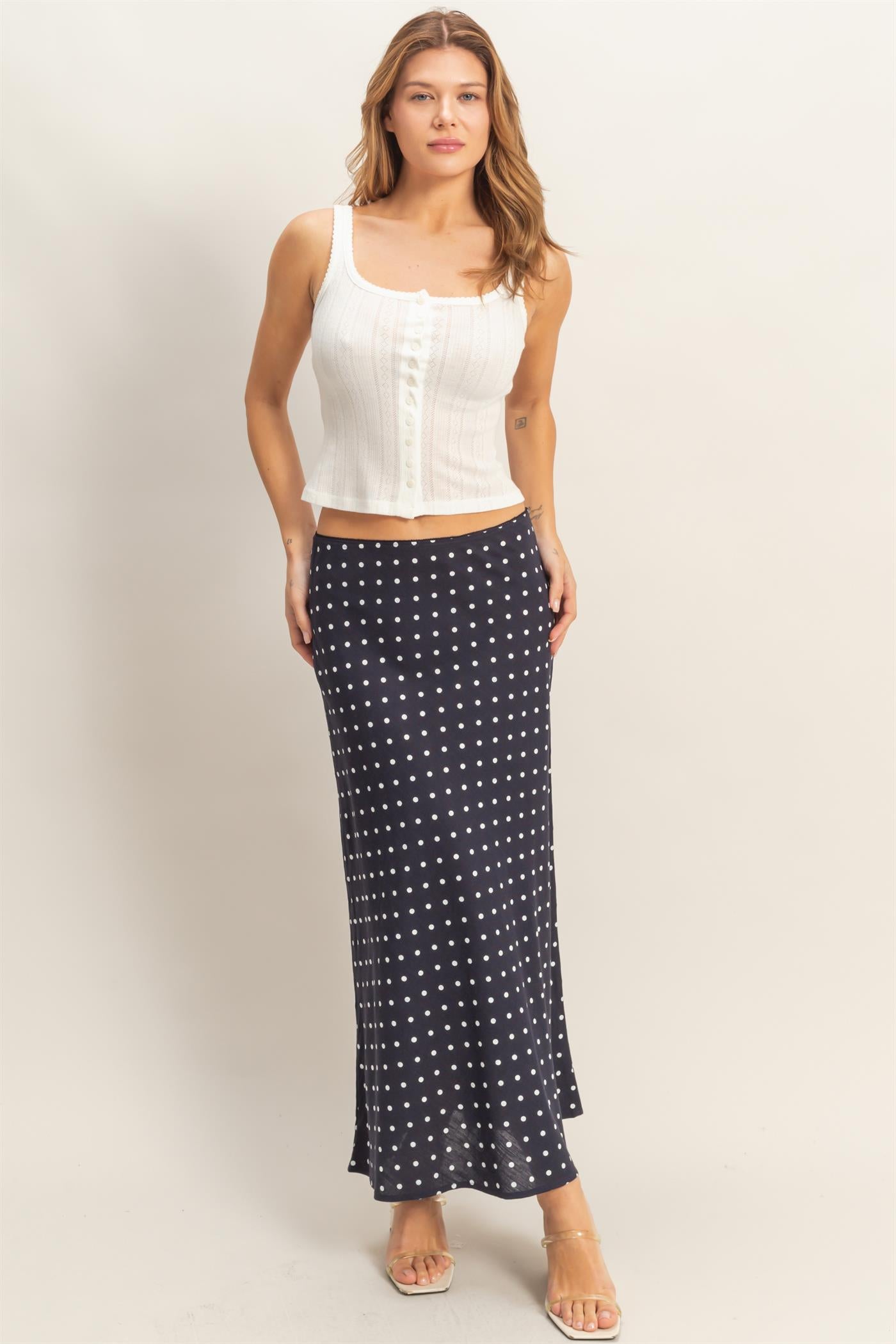 Wholesale Polka Dot A-Line Skirt Skirts HF26E416-D NAVY HYFVE