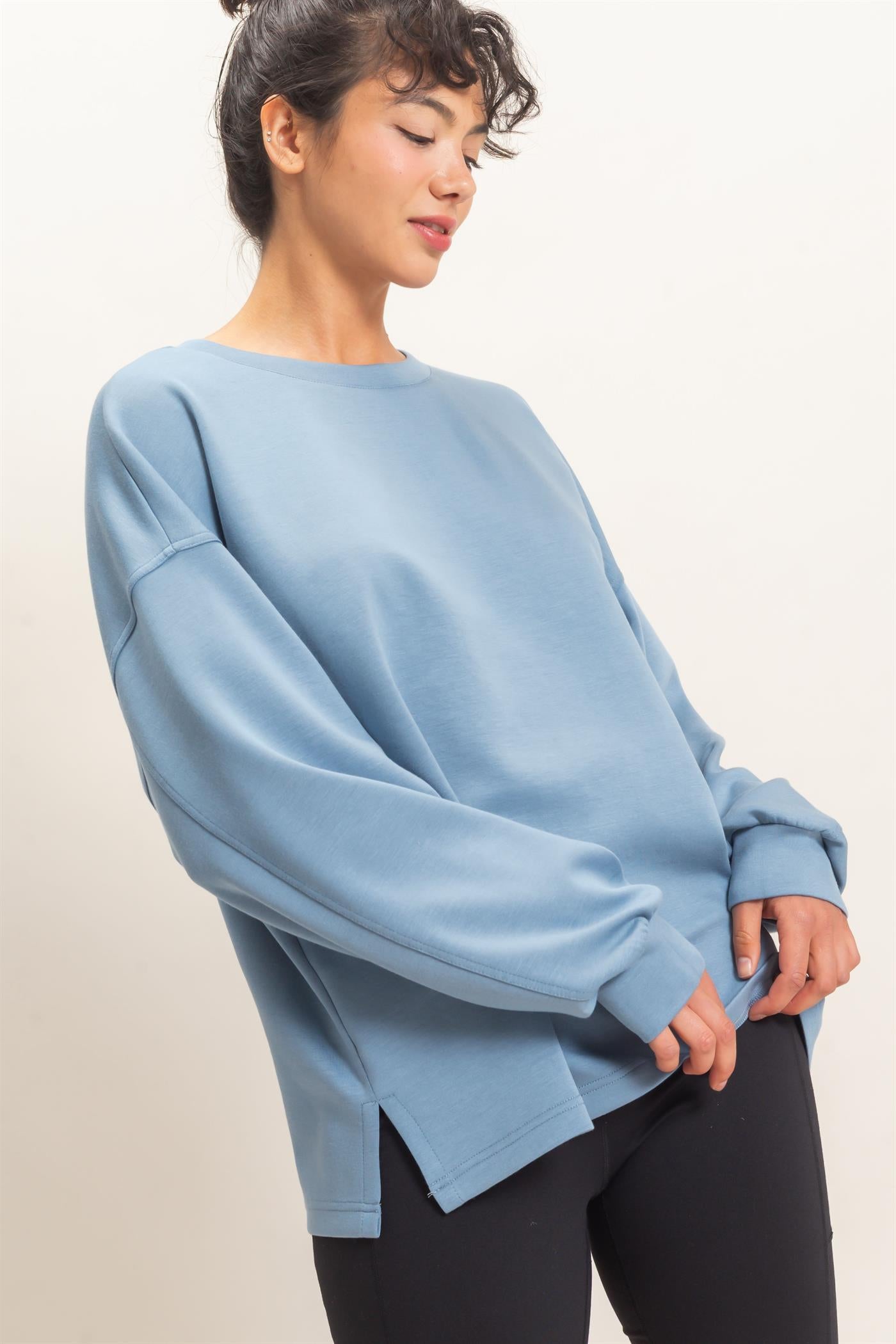 Wholesale Oversized Crew Neck Top Sweatshirts DZ26E388 DUSTY BLUE DOUBLE ZERO