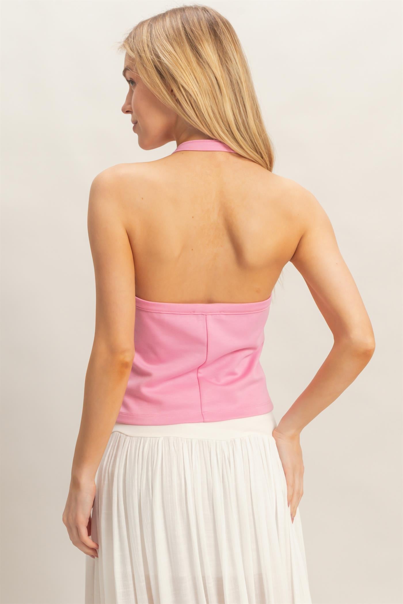 Wholesale Halter Top With Gold Loop Clothing Tops HF26C761 PINK HYFVE