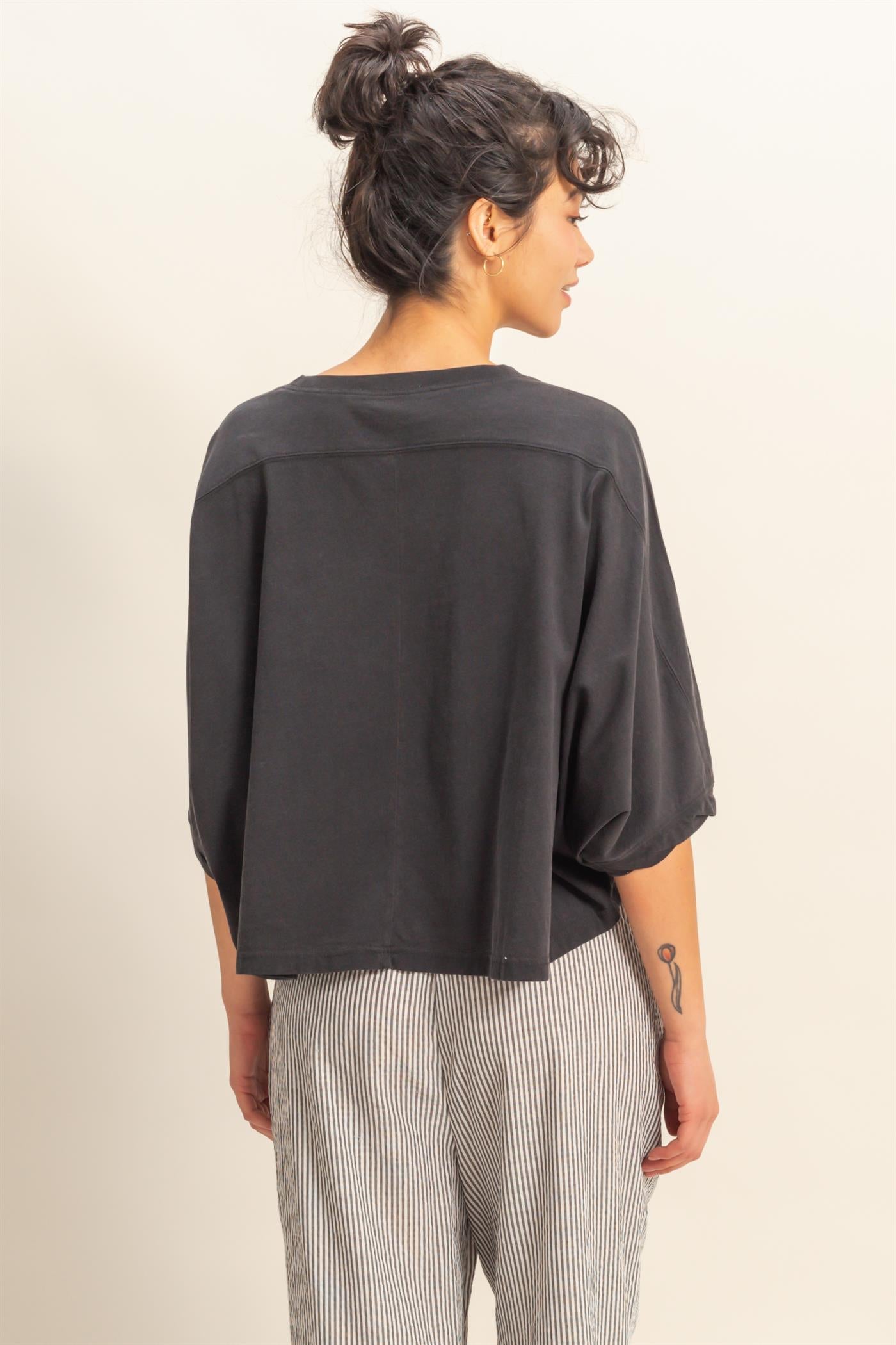 Wholesale Flowy Bat Wing Sleeves Knit Top Clothing Tops DZ25A797 BLACK DOUBLE ZERO