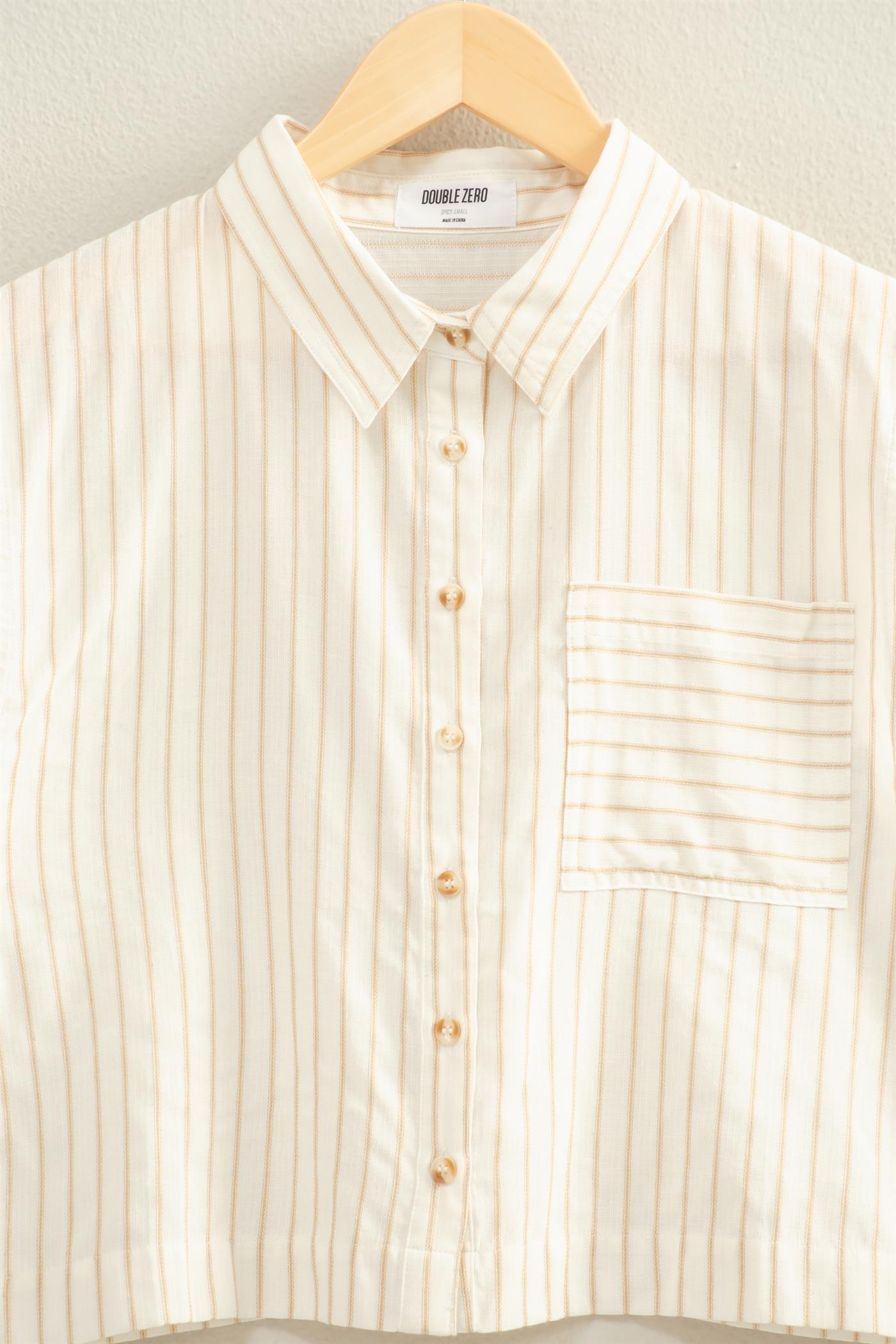 Wholesale Striped Sleeveless Button-Up Shirt Clothing Tops DZ26A206 TAUPE DOUBLE ZERO