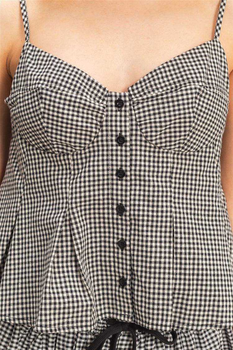 Wholesale Gingham Button Front Camisole Clothing Tops HF26A169 BLACK HYFVE