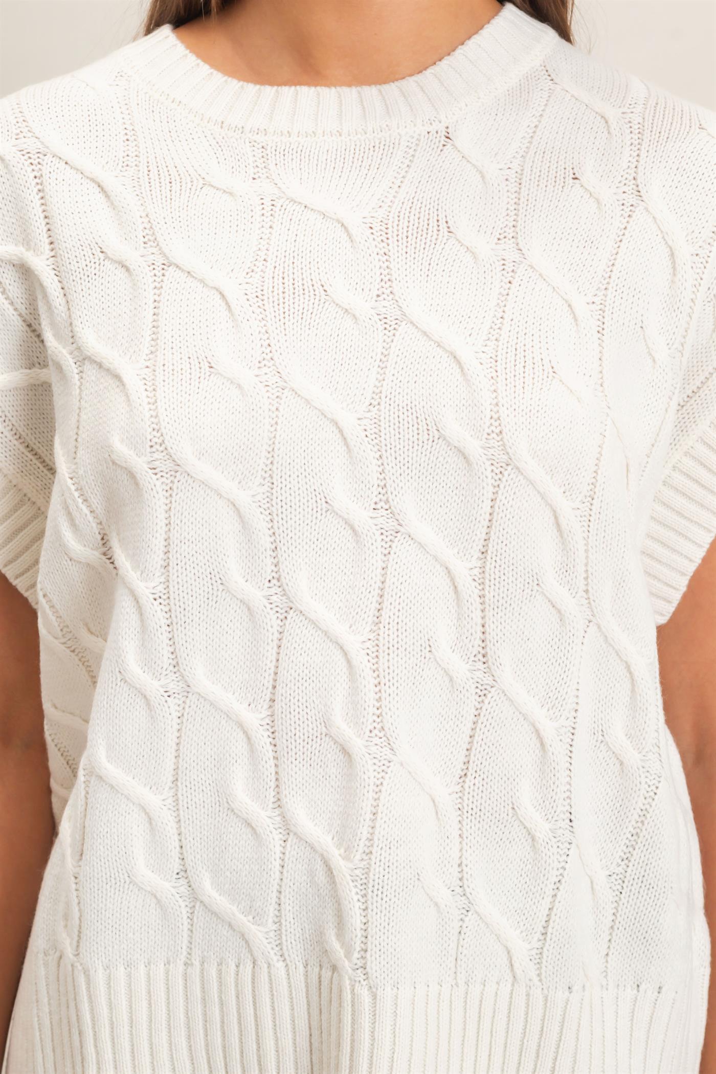 Wholesale Cable Knit Cap Sleeve Sweater Sweaters DZ26C974 CREAM DOUBLE ZERO