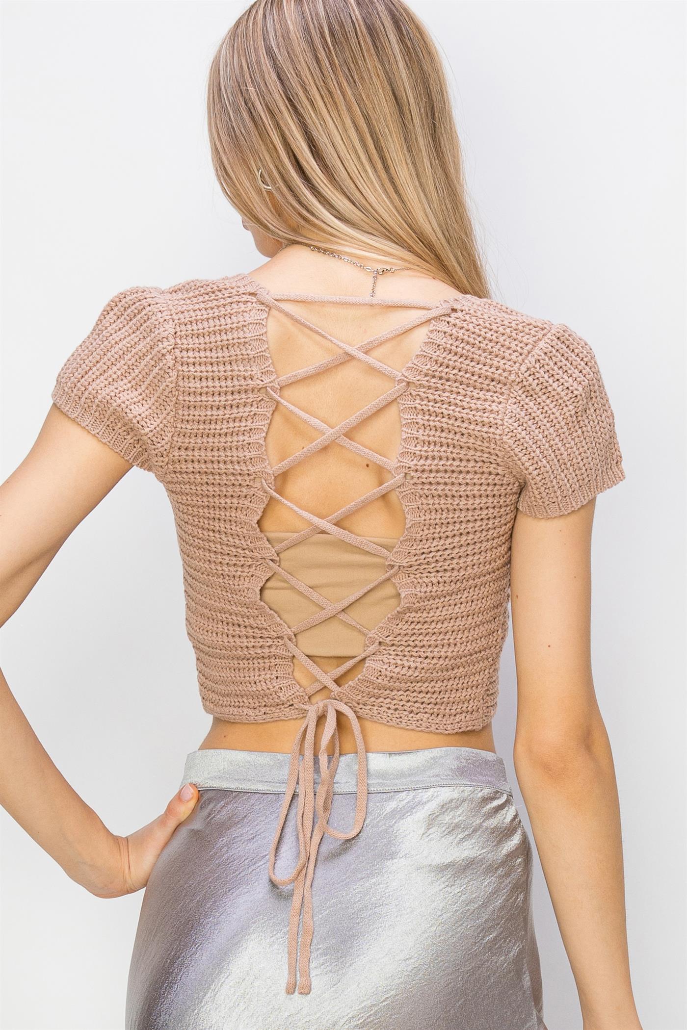 Wholesale Square Neck Cap Sleeve Top Clothing Tops DZ24A868 TAN DOUBLE ZERO
