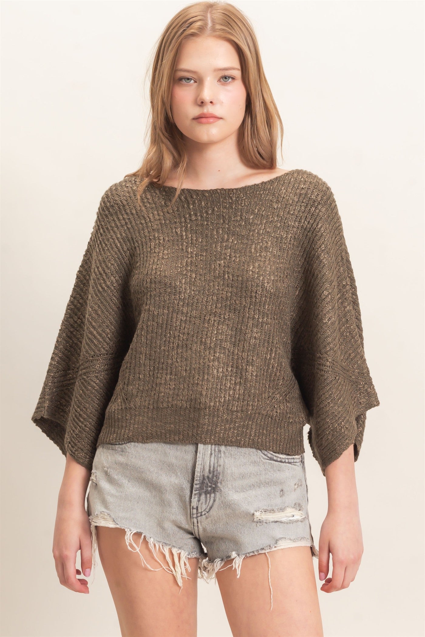 Wholesale Ribbed Boat Neck Sweater Sweaters HF26F201 OLIVE HYFVE