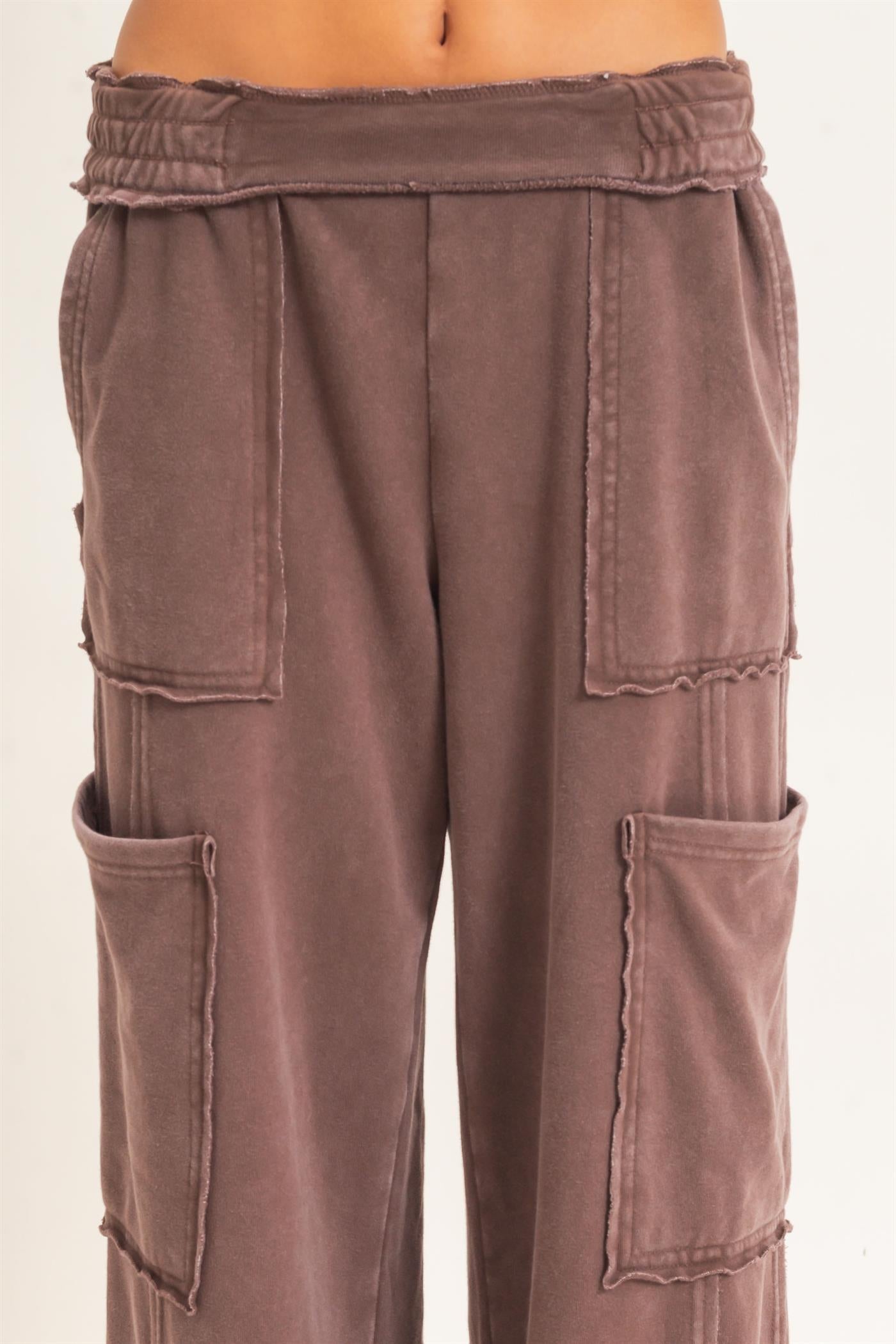 Wholesale Mineral Wash Cargo Pocket Pants Pants DZ26C963 DARK BROWN DOUBLE ZERO